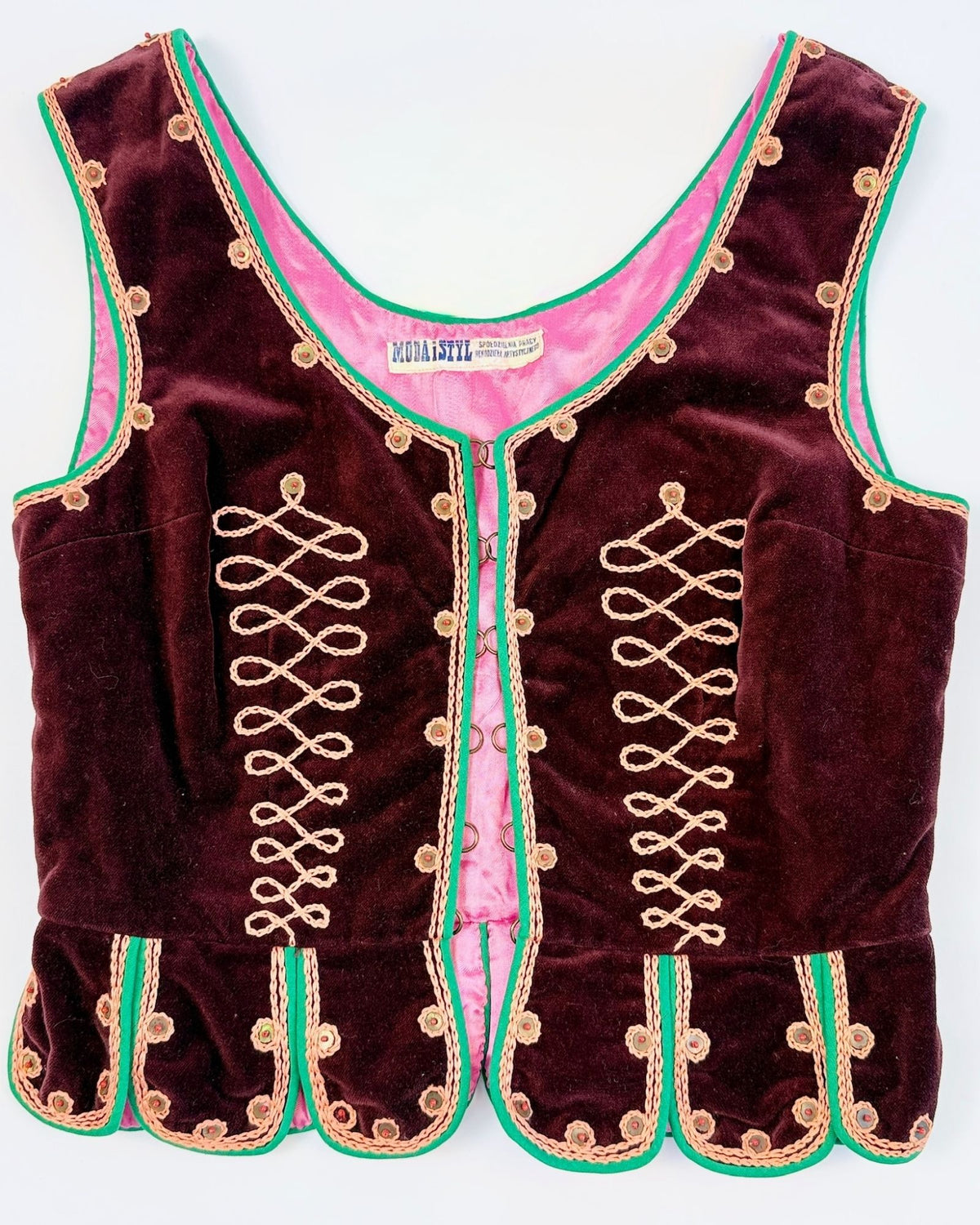 Burgundy Polish Velvet Folk Art Vest