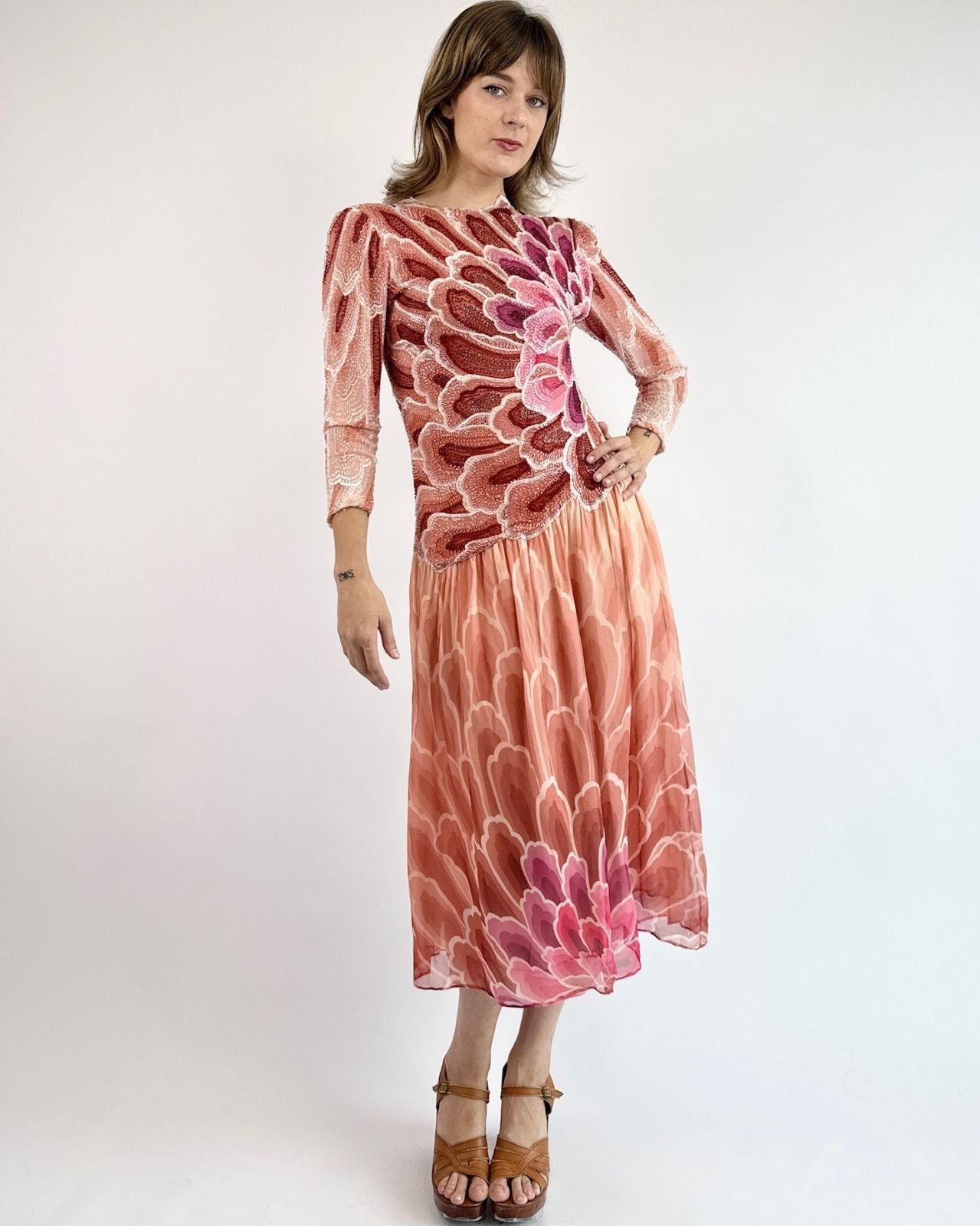 Hanae Mori Crystal Gardens Silk Dress