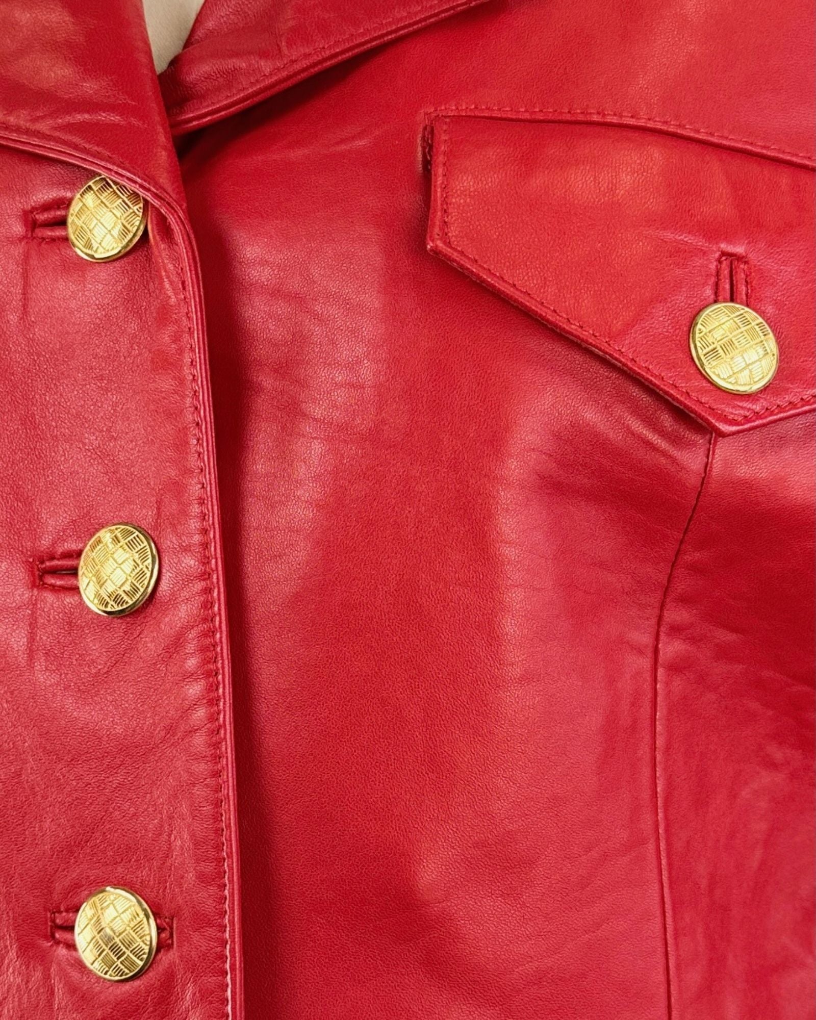 80's Red Leather Cropped Jacket