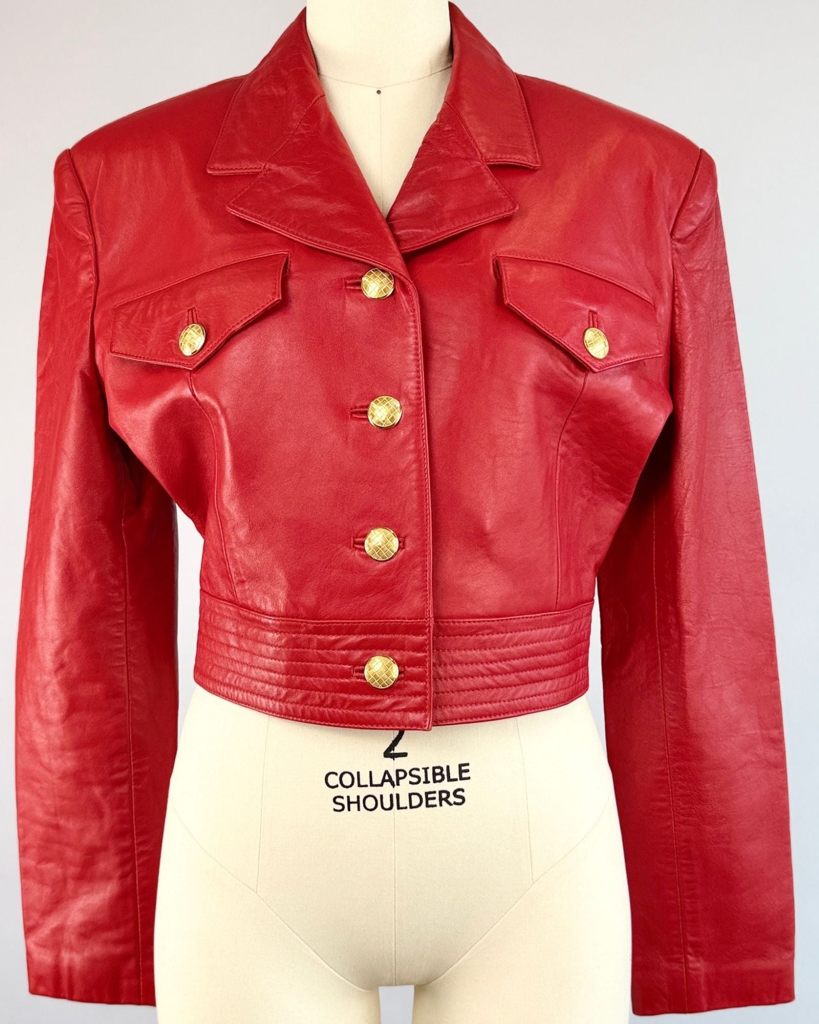 80's Red Leather Cropped Jacket