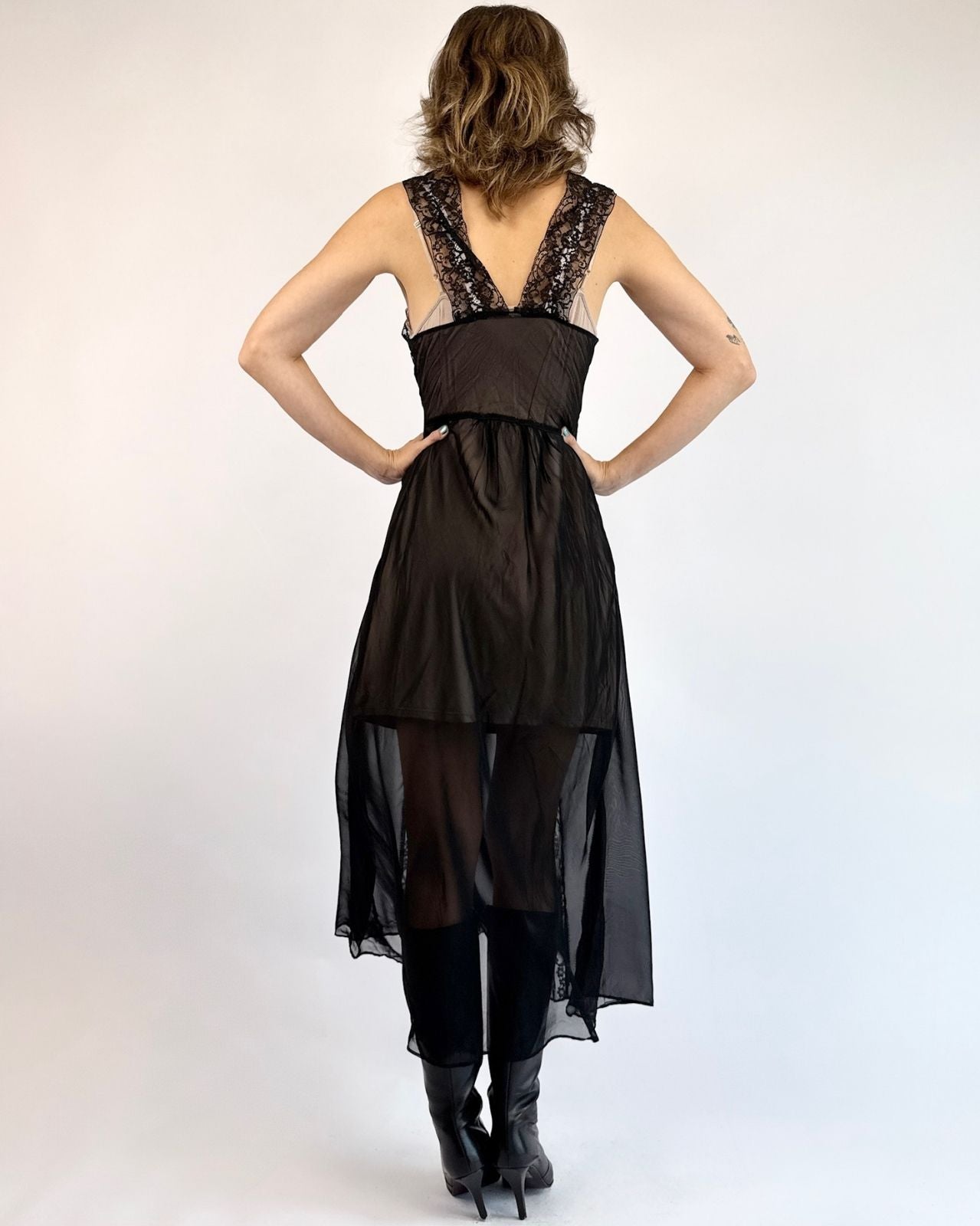 1930s Sheer Flattery Black Lace Slip Dress