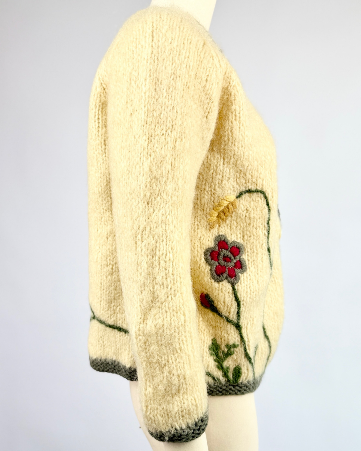 Cream Italian Mohair Garden Embroidered Cardigan