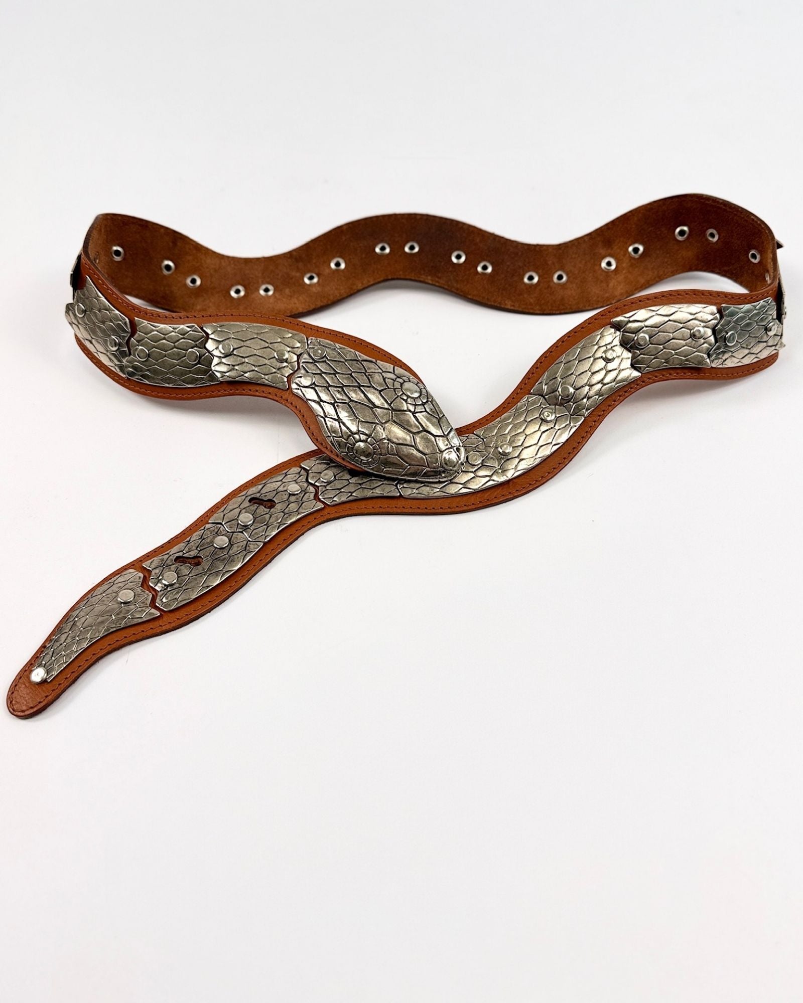 Brown Leather and Silver Snake Belt