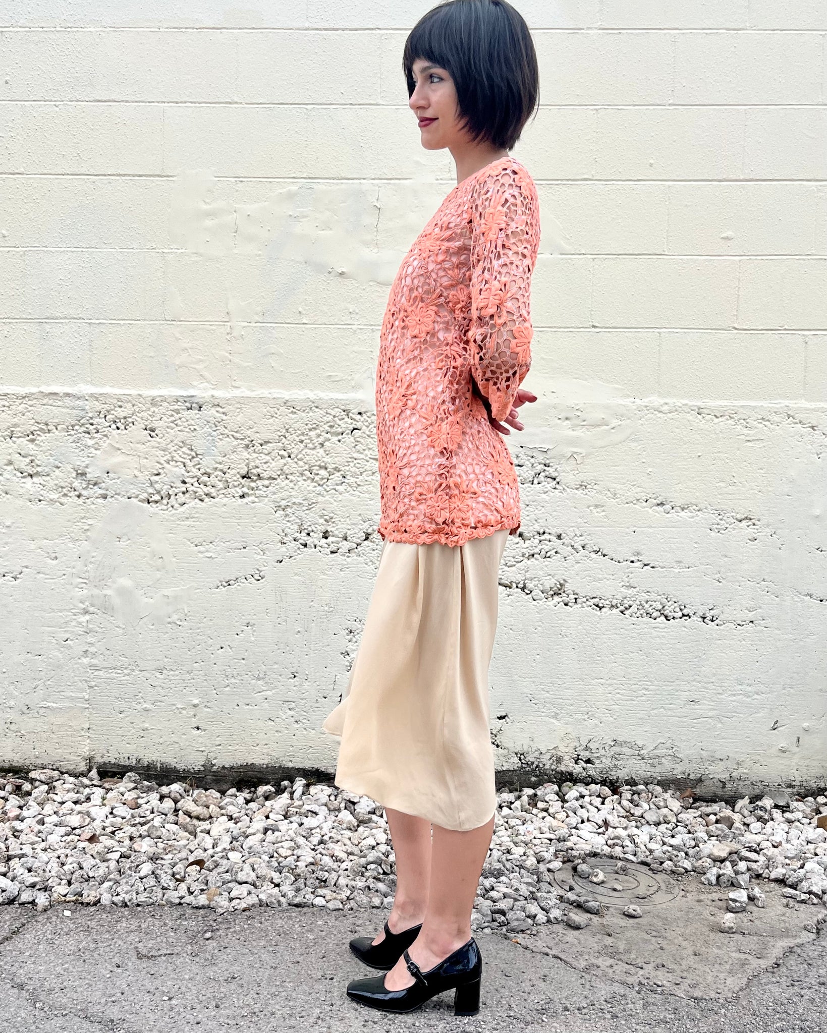 Spring Is Here 60's Peach Cut Work Tunic