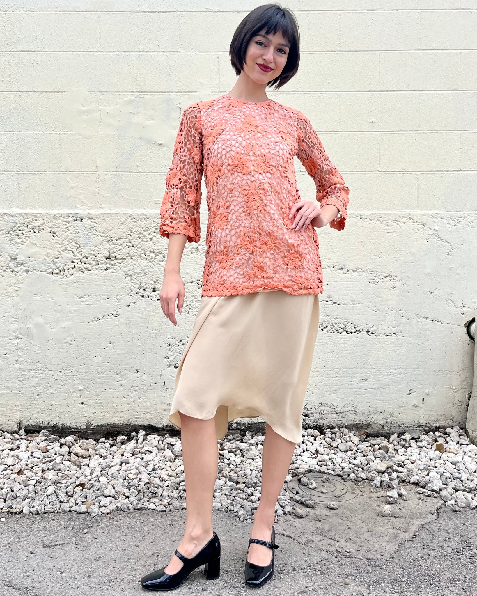Spring Is Here 60's Peach Cut Work Tunic