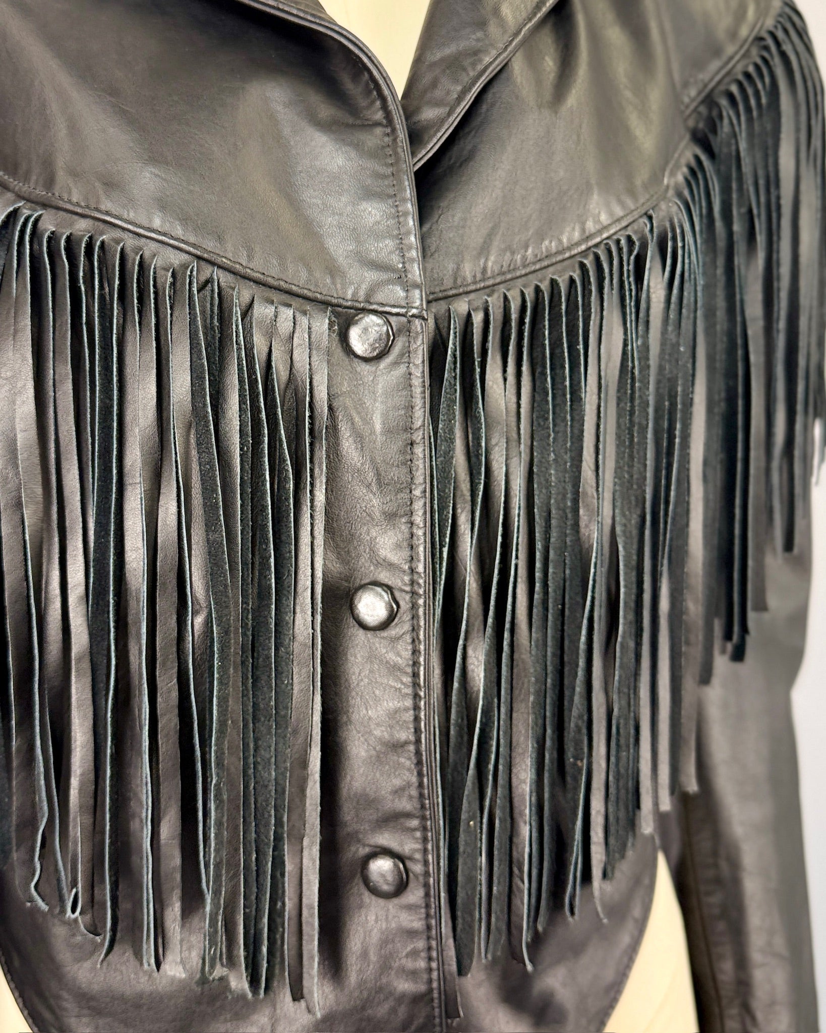 French Black Fringe Leather Jacket