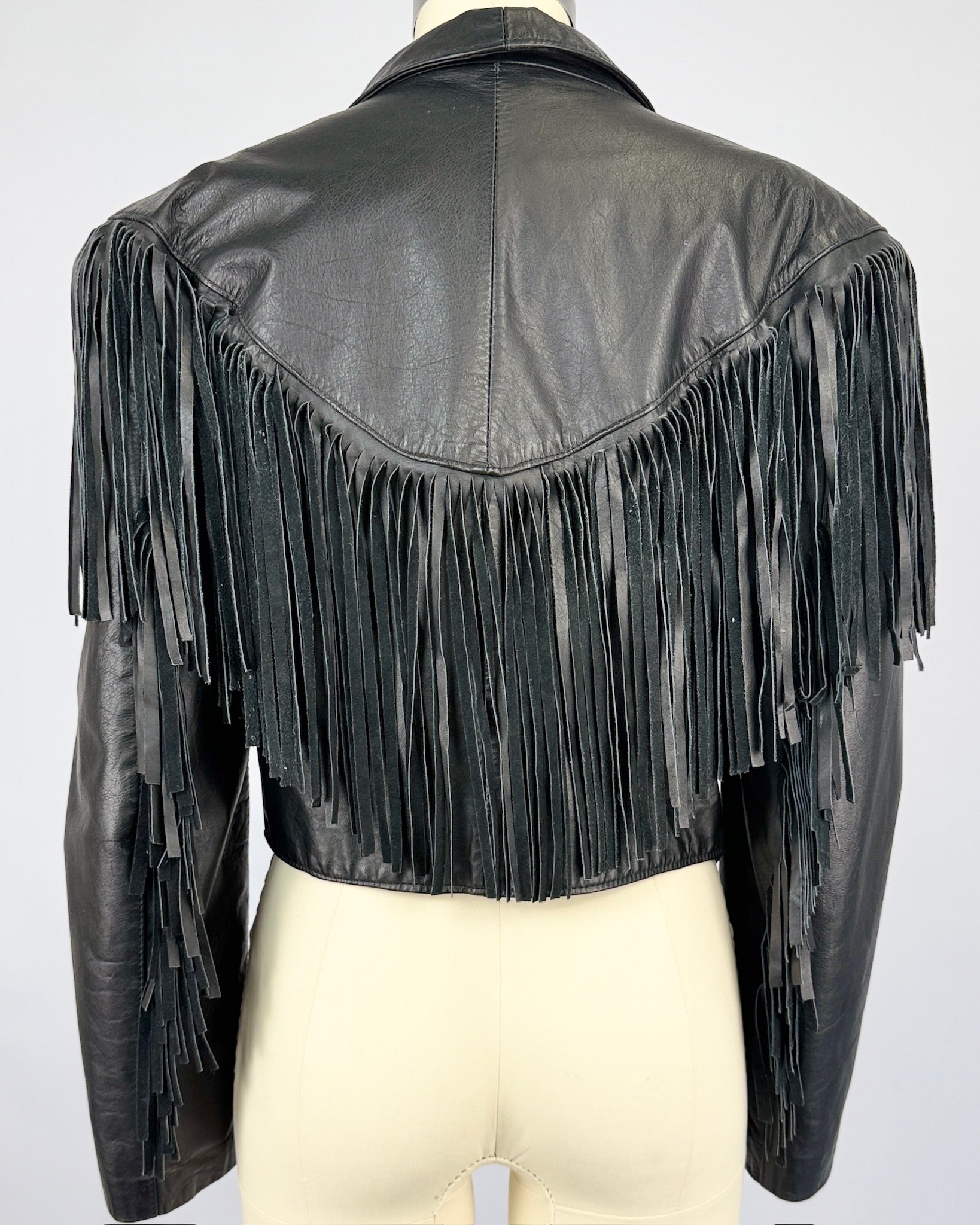 French Black Fringe Leather Jacket