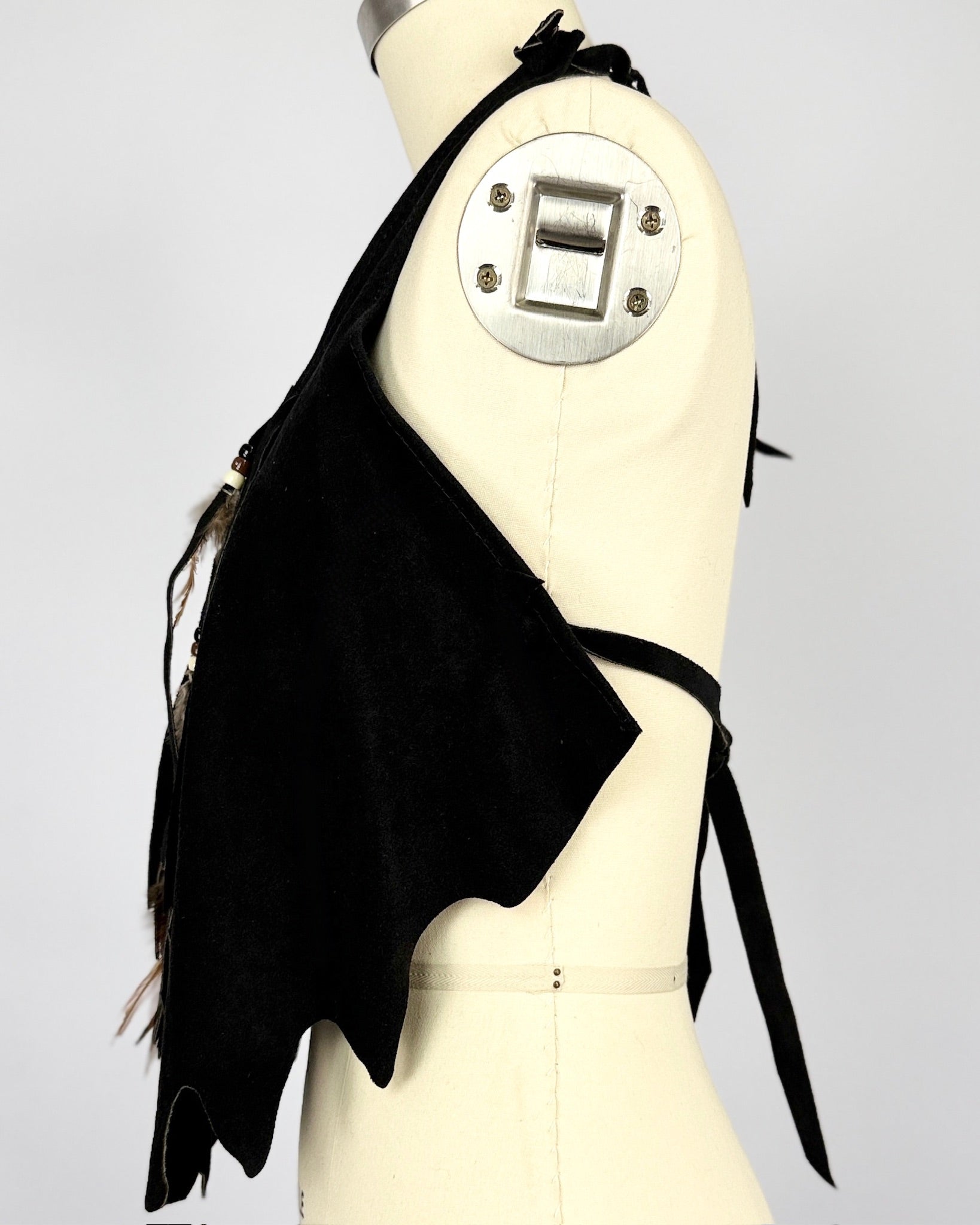 Black Suede Feather Trim Halter Top