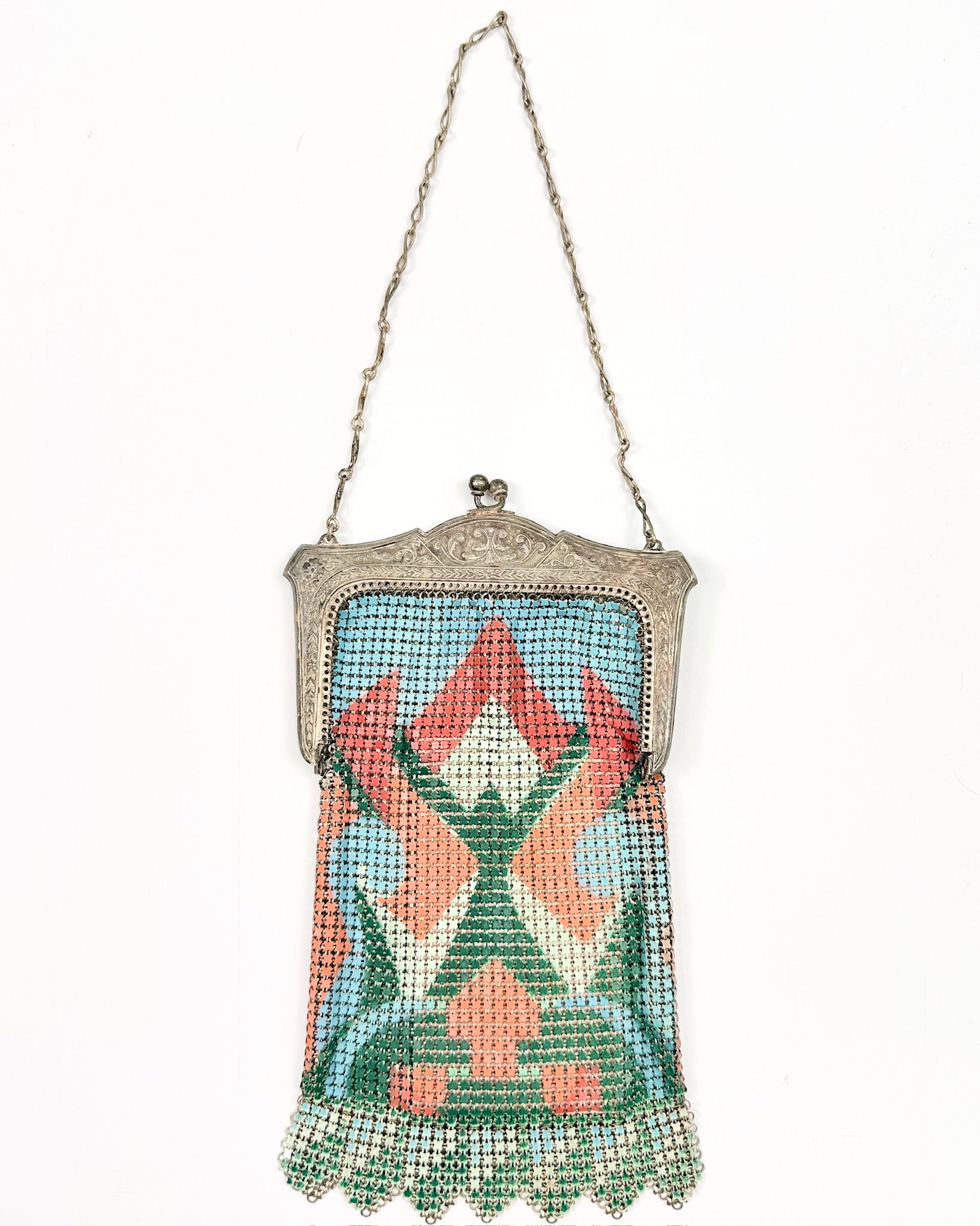 20s Turquoise and Coral Chainmail Bag