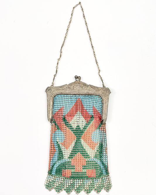 20s Turquoise and Coral Chainmail Bag