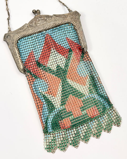 20s Turquoise and Coral Chainmail Bag