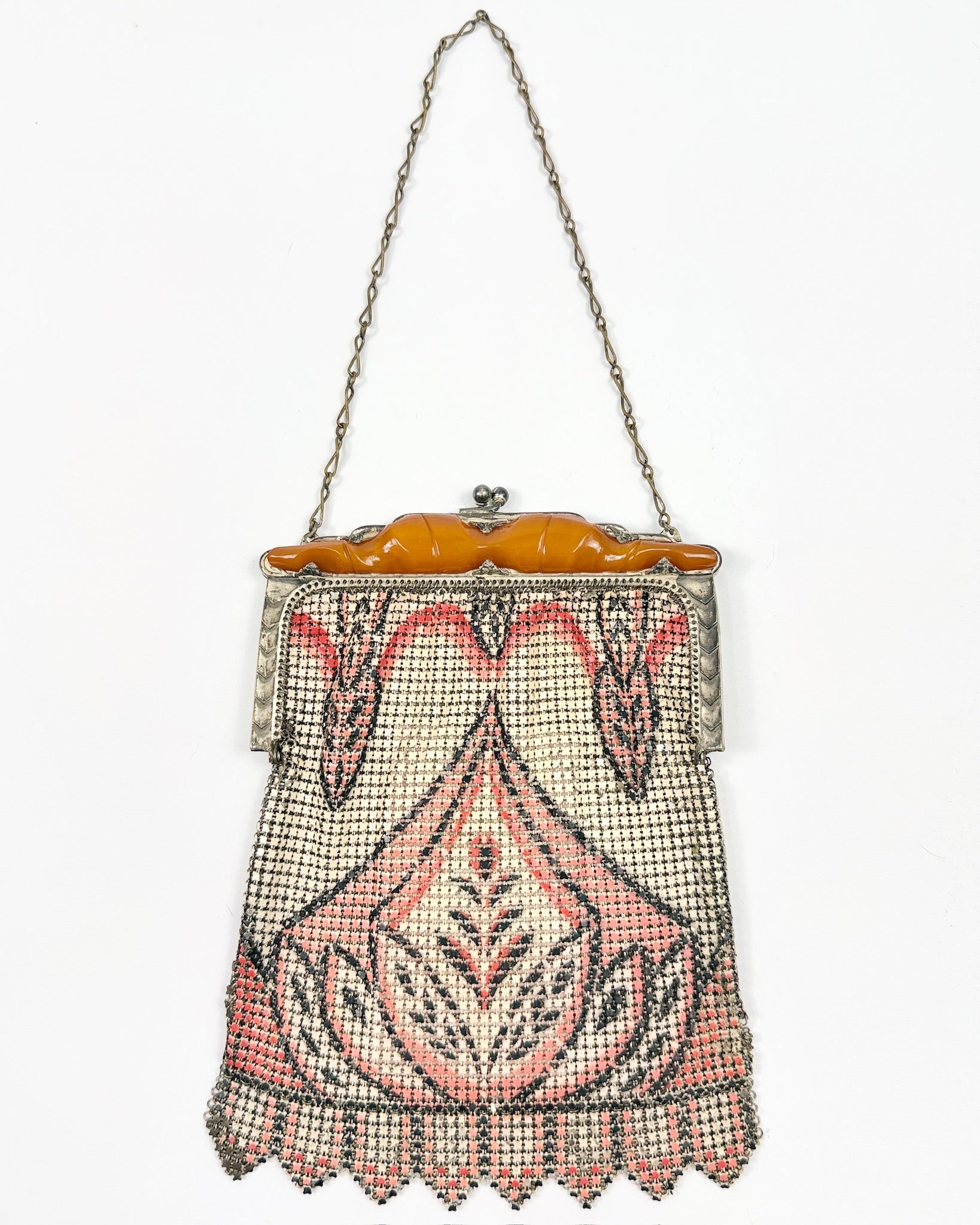 20s Coral and Cream Chainmail Bag