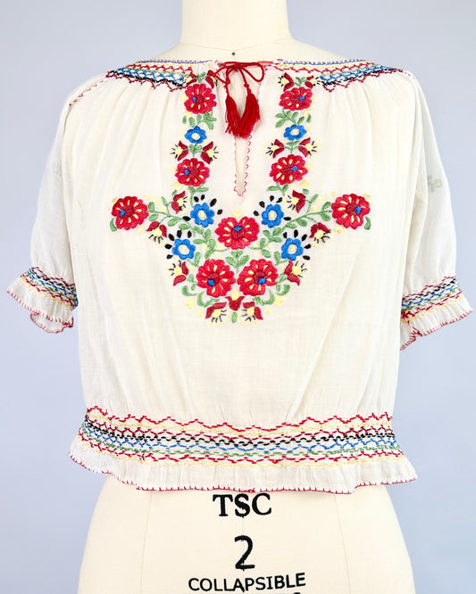 Nine Red Daisies Embroidered Blouse