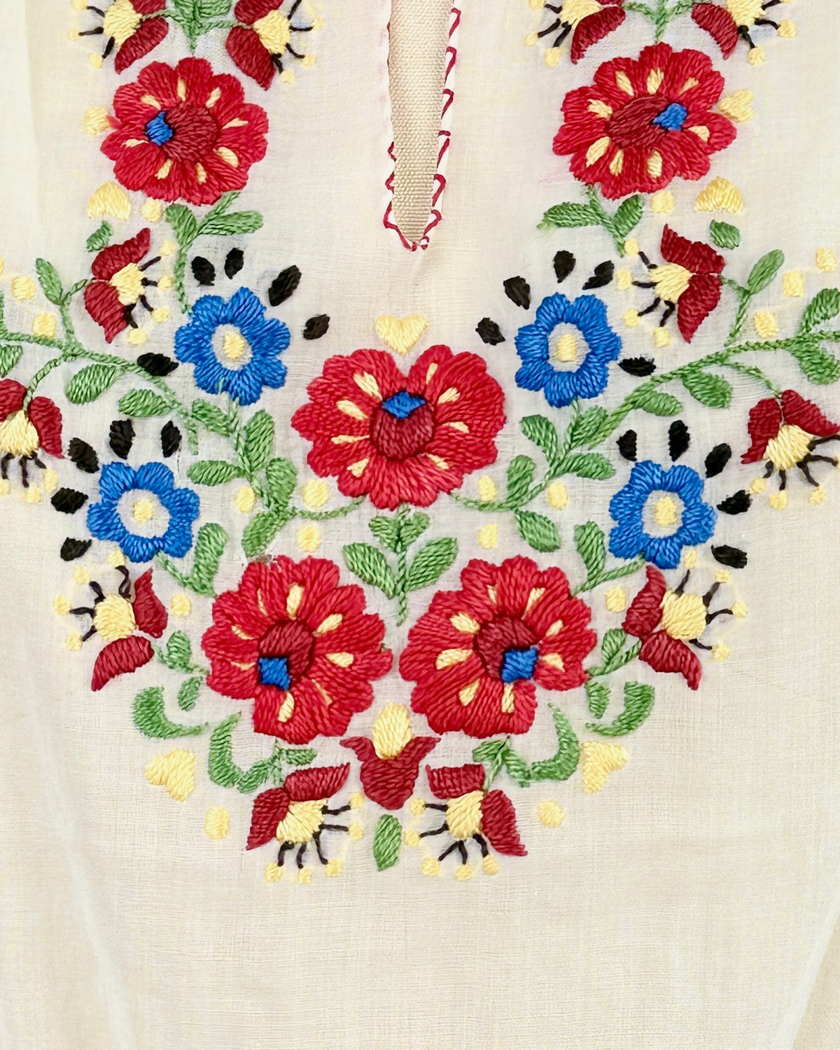 Nine Red Daisies Embroidered Blouse