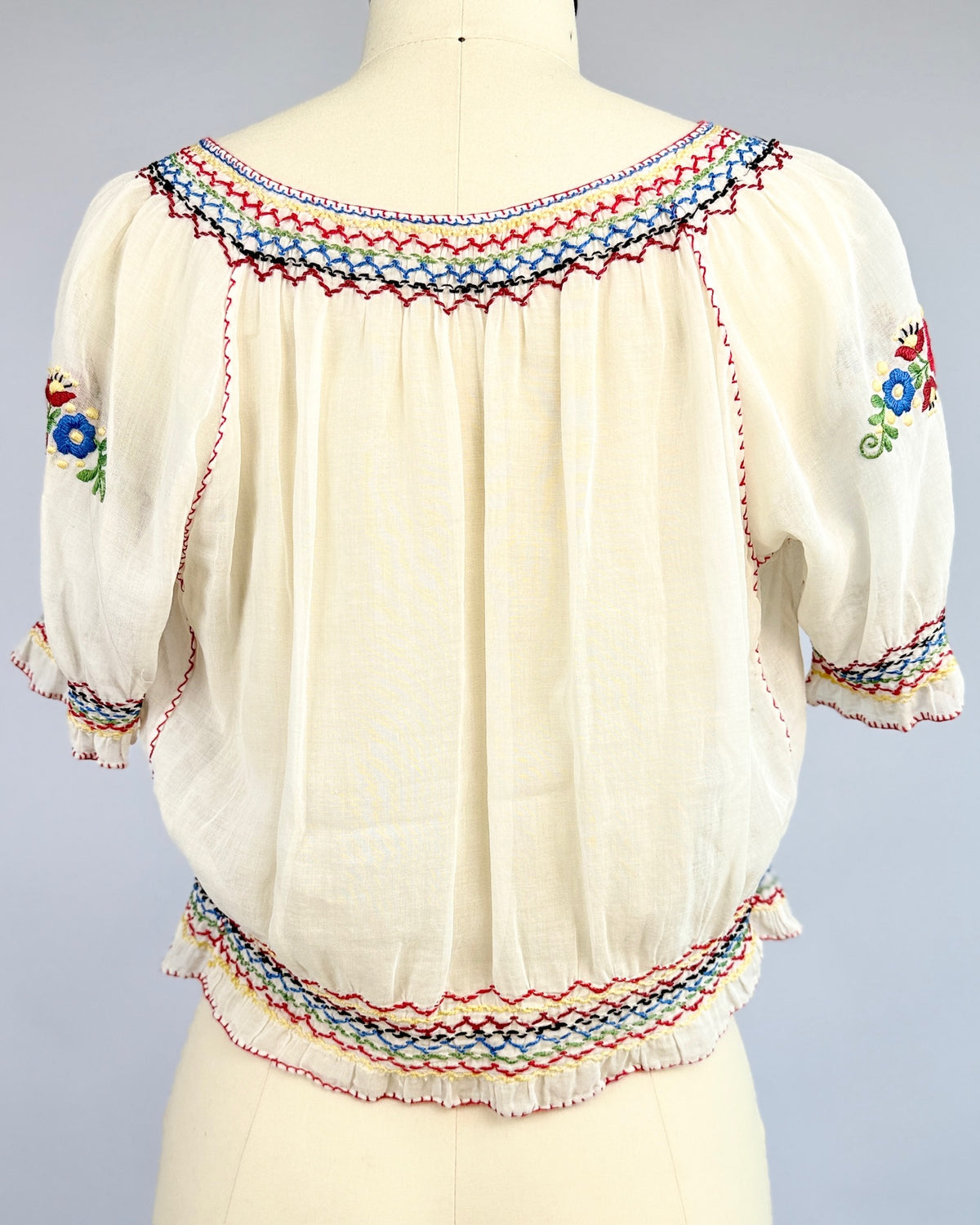 Nine Red Daisies Embroidered Blouse