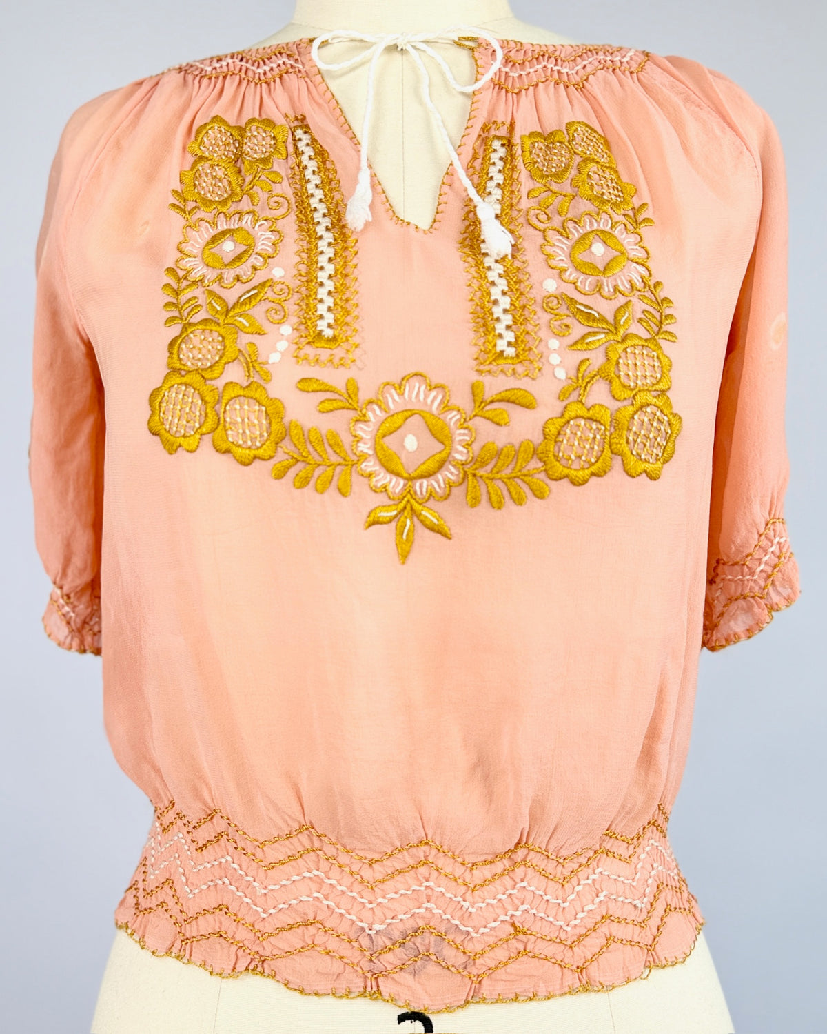 Muted Peach + Gold Embroidered Blouse