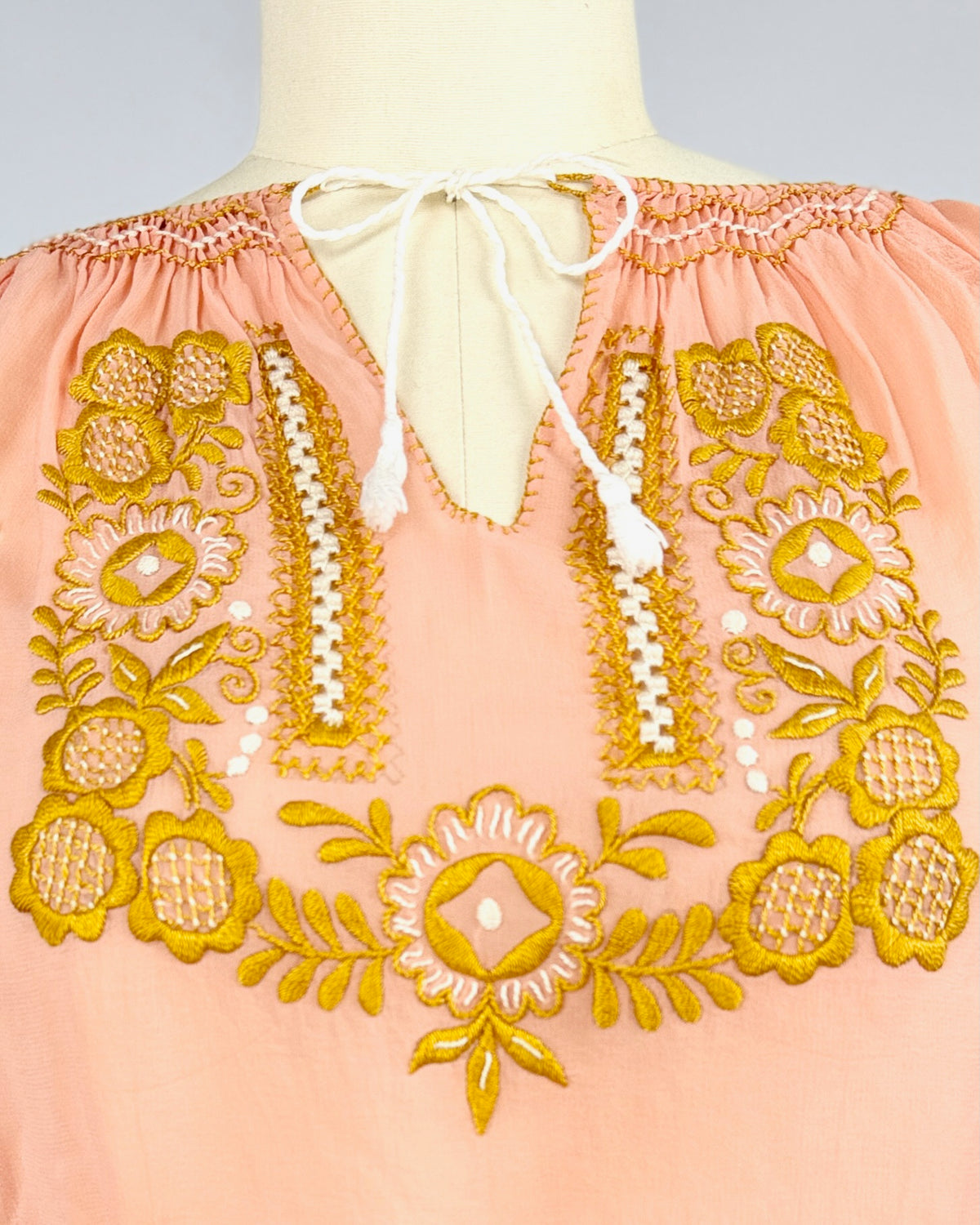Muted Peach + Gold Embroidered Blouse