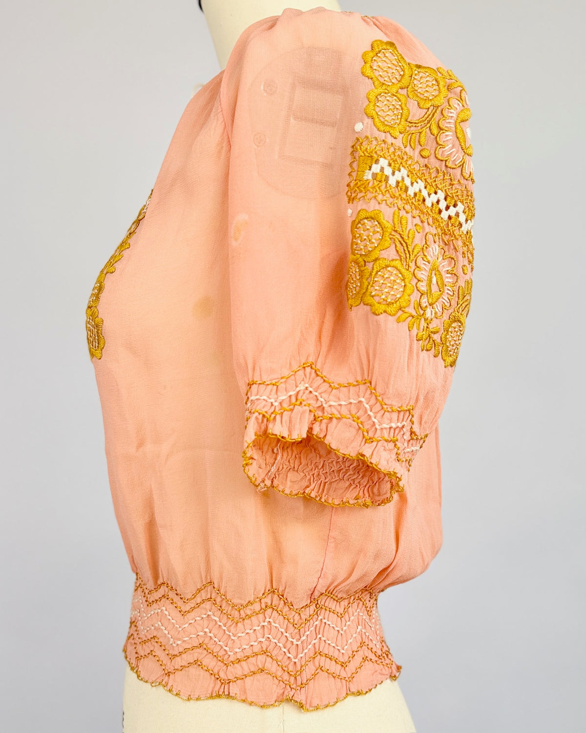 Muted Peach + Gold Embroidered Blouse
