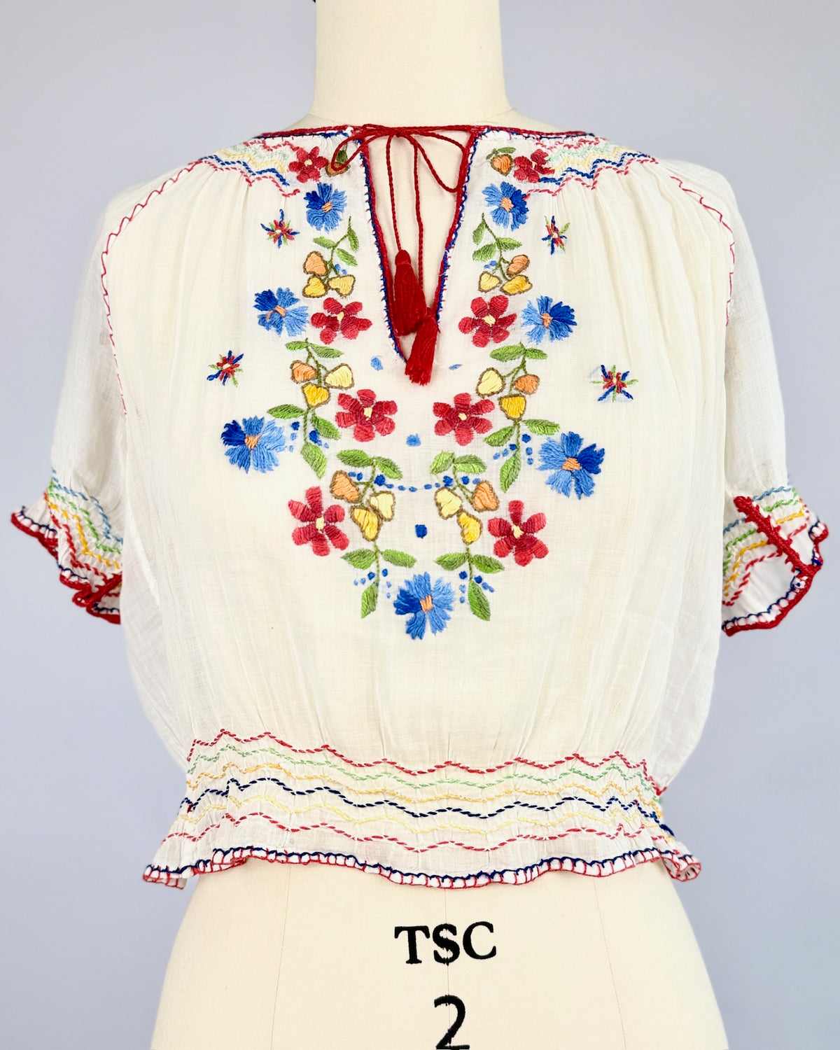 Eight Red Blooms Embroidered Blouse