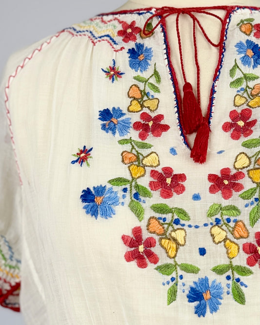 Eight Red Blooms Embroidered Blouse