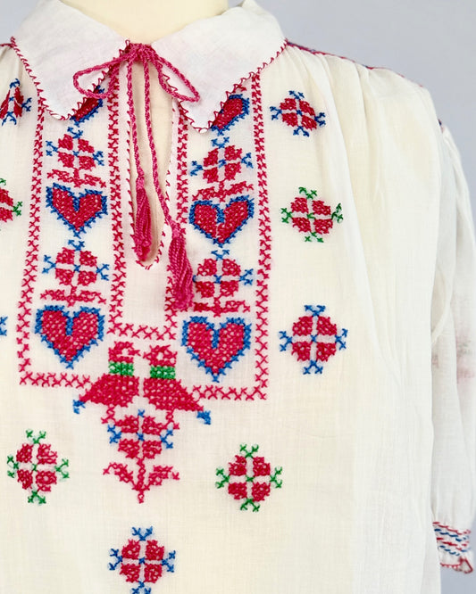 Lovebirds Cross Stitch Embroidered Blouse