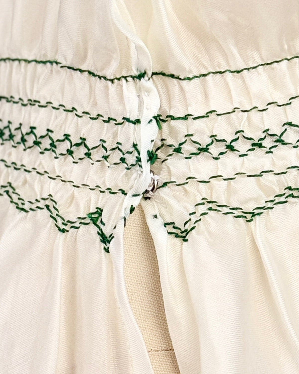 Green + Cream Embroidered Folk Blouse