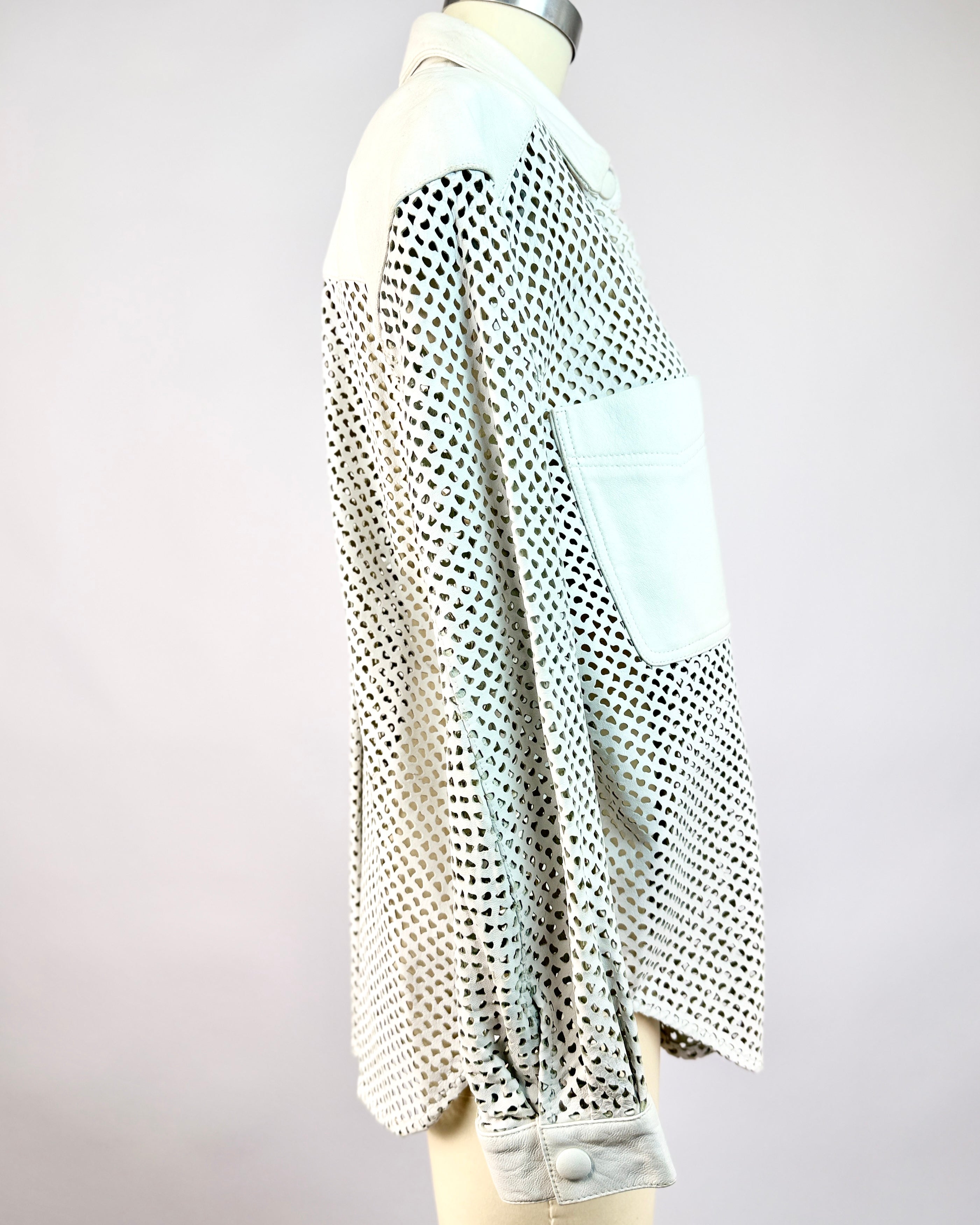 80s White Leather Perforated Shirt