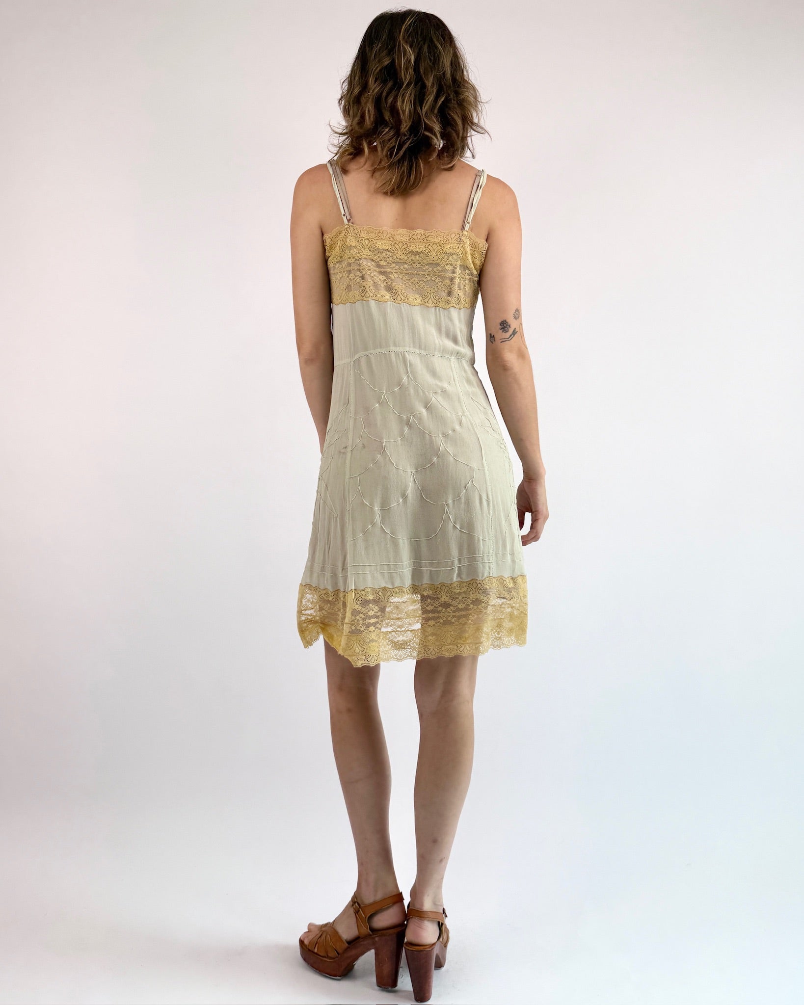 1920s Mint To Be Lace Silk Slip
