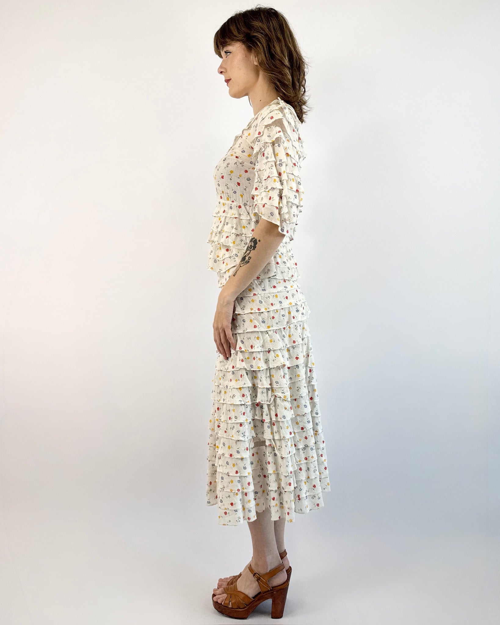 1930's Garden Rows Cotton Voile Dress