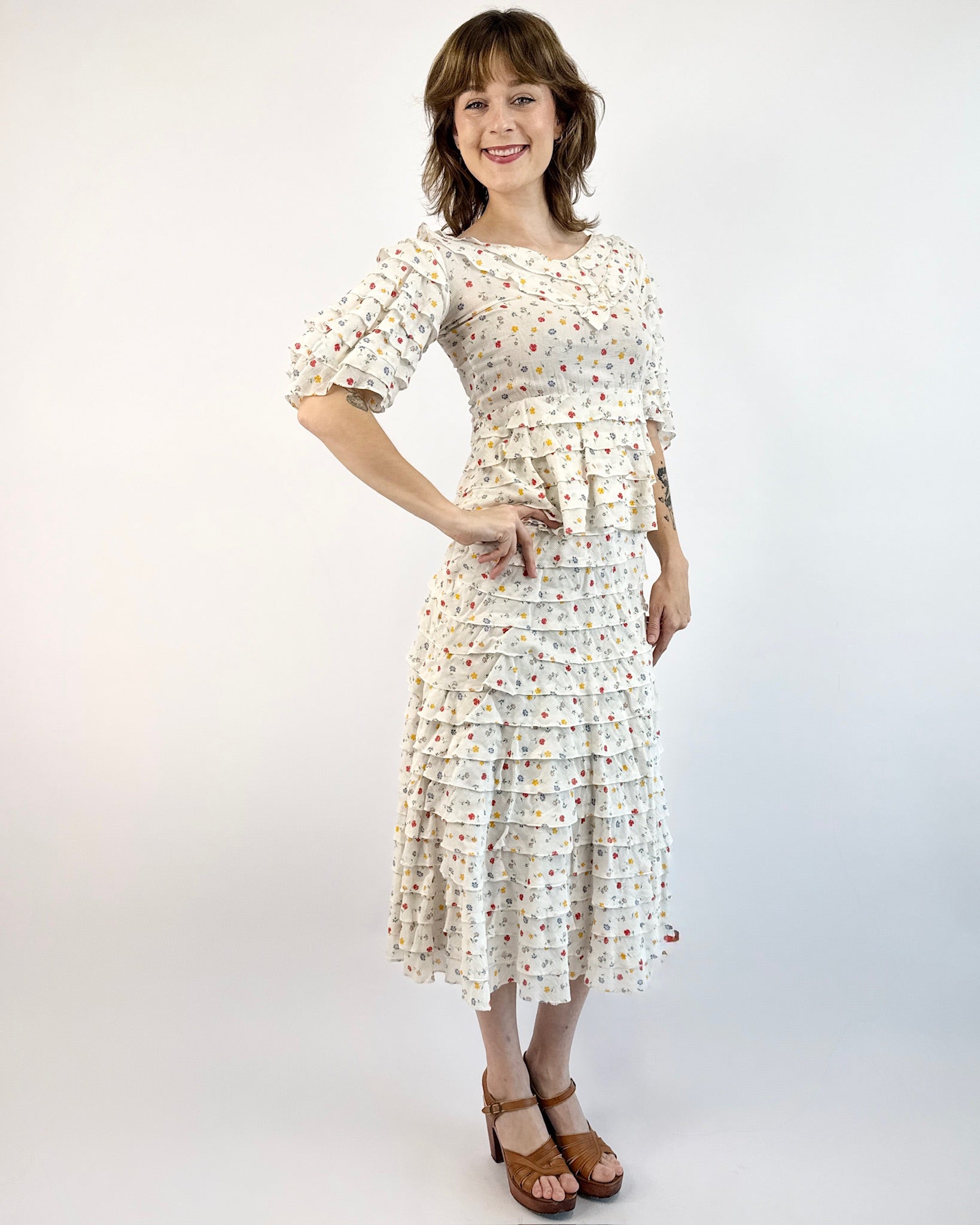 1930's Garden Rows Cotton Voile Dress