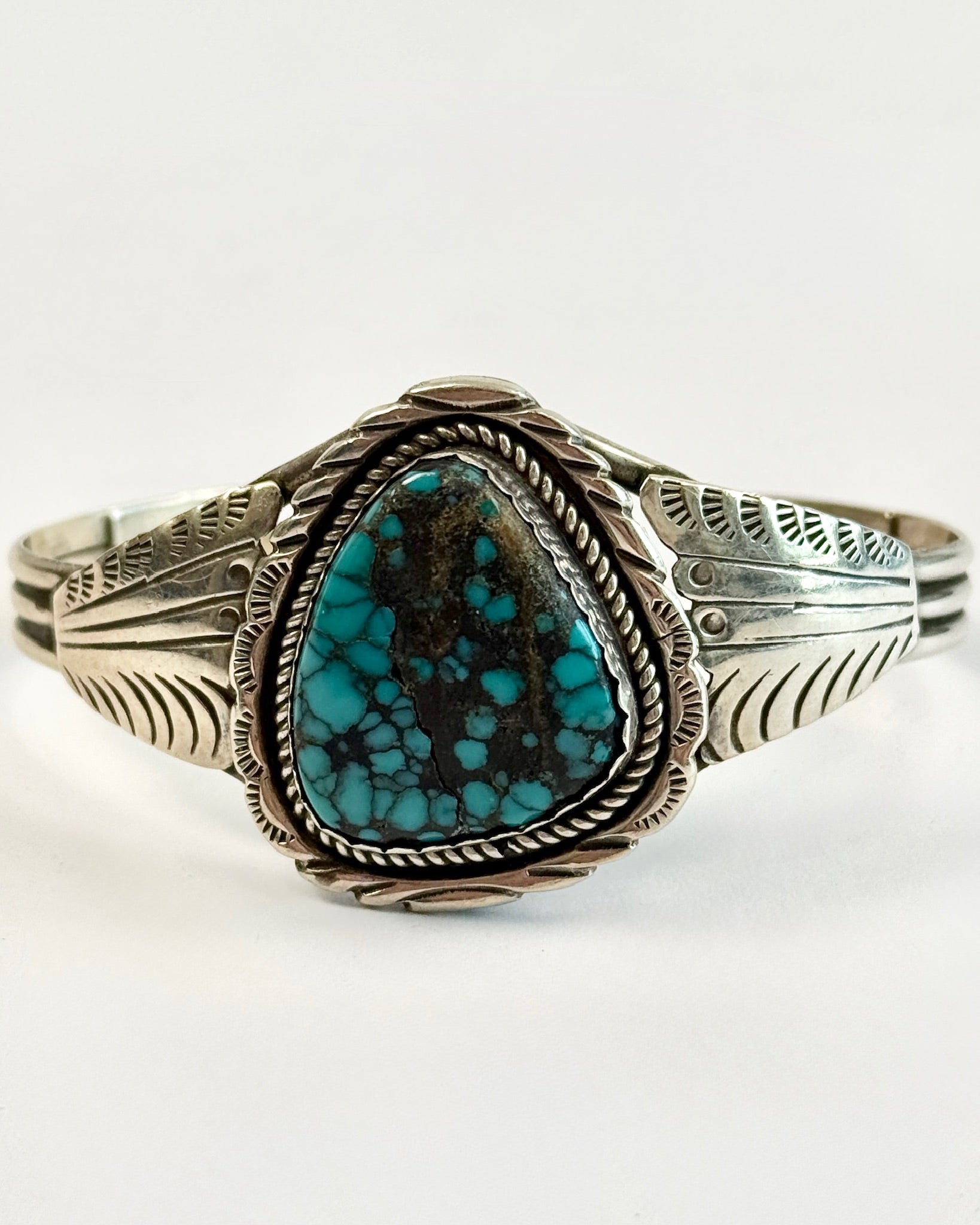 Silver and Speckled Turquoise Large Cuff Bracelet