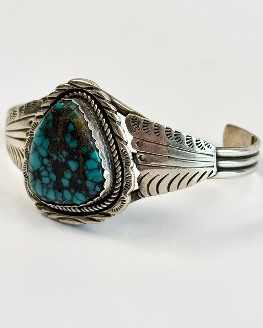 Silver and Speckled Turquoise Large Cuff Bracelet