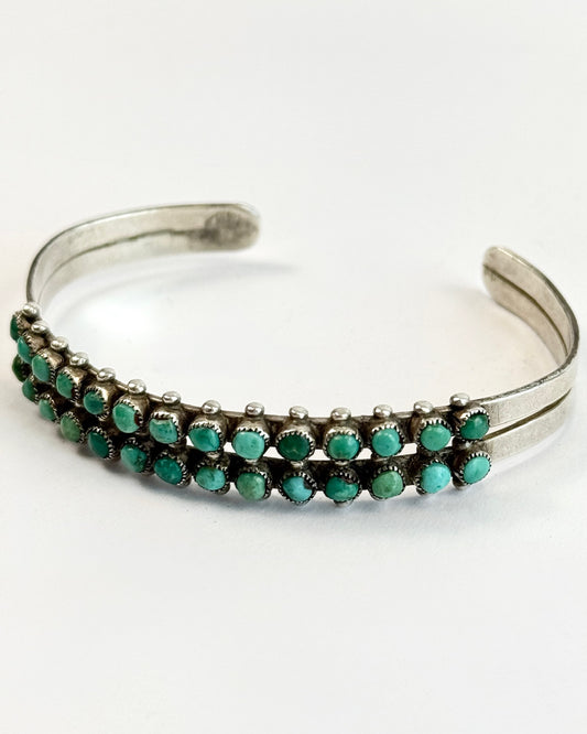 Turquoise Rows Silver Cuff Bracelet