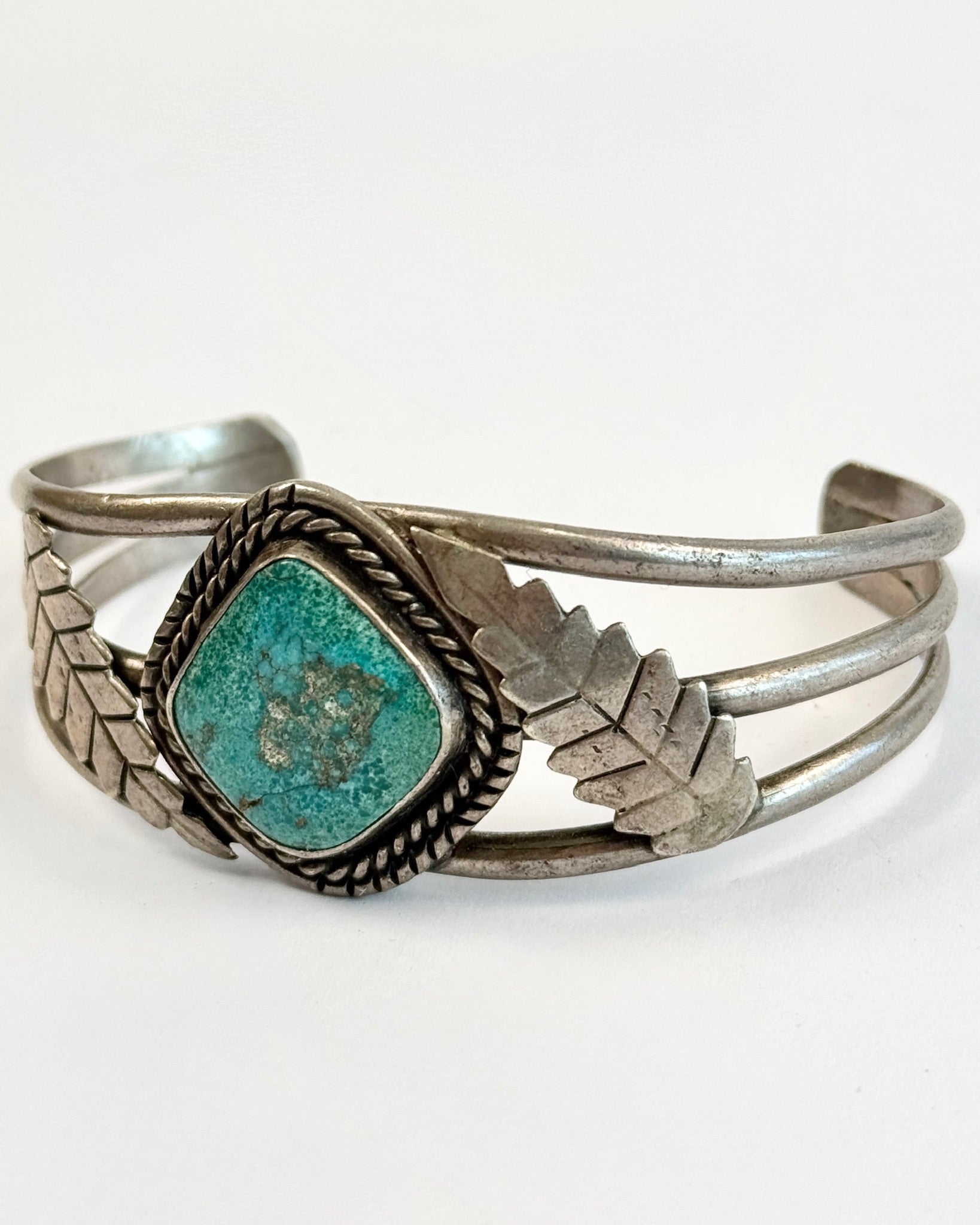 1960s Silver and Square Stone Turquoise Bracelet