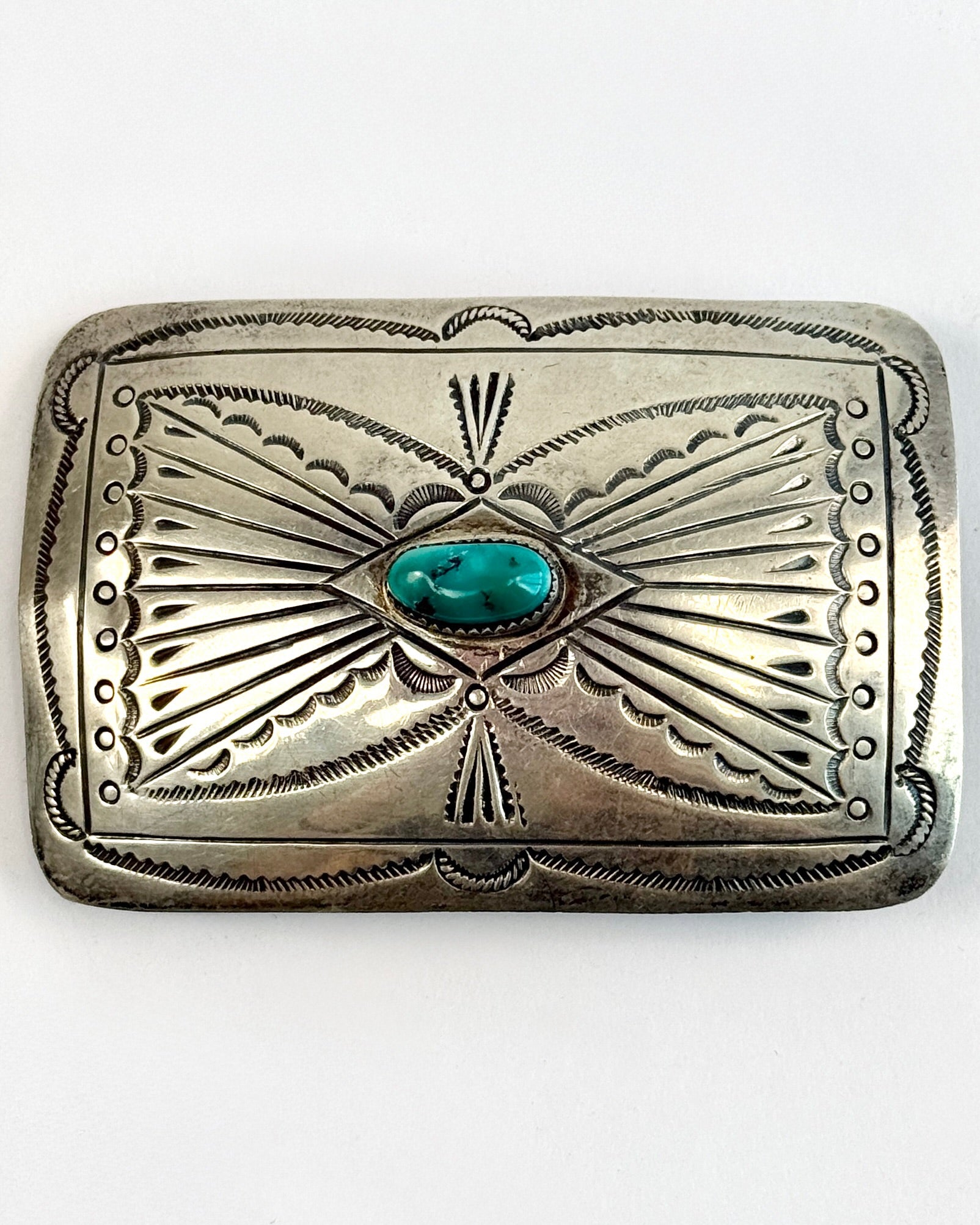 Silver and Turquoise Rectangle Belt Buckle