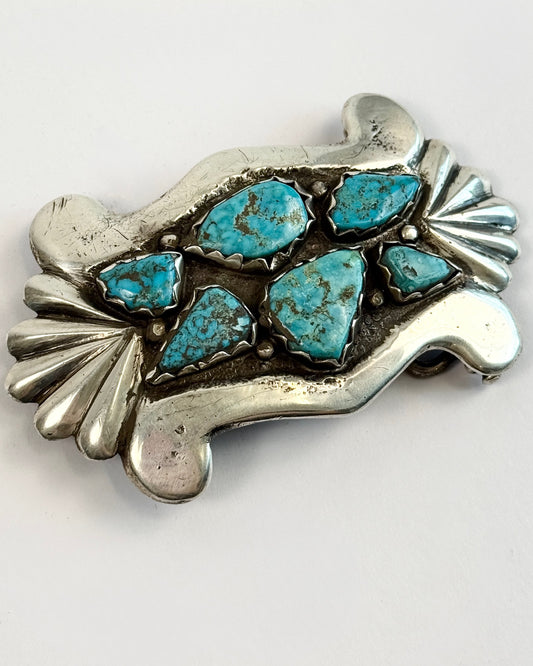 1960s Turquoise and Silver Belt Buckle