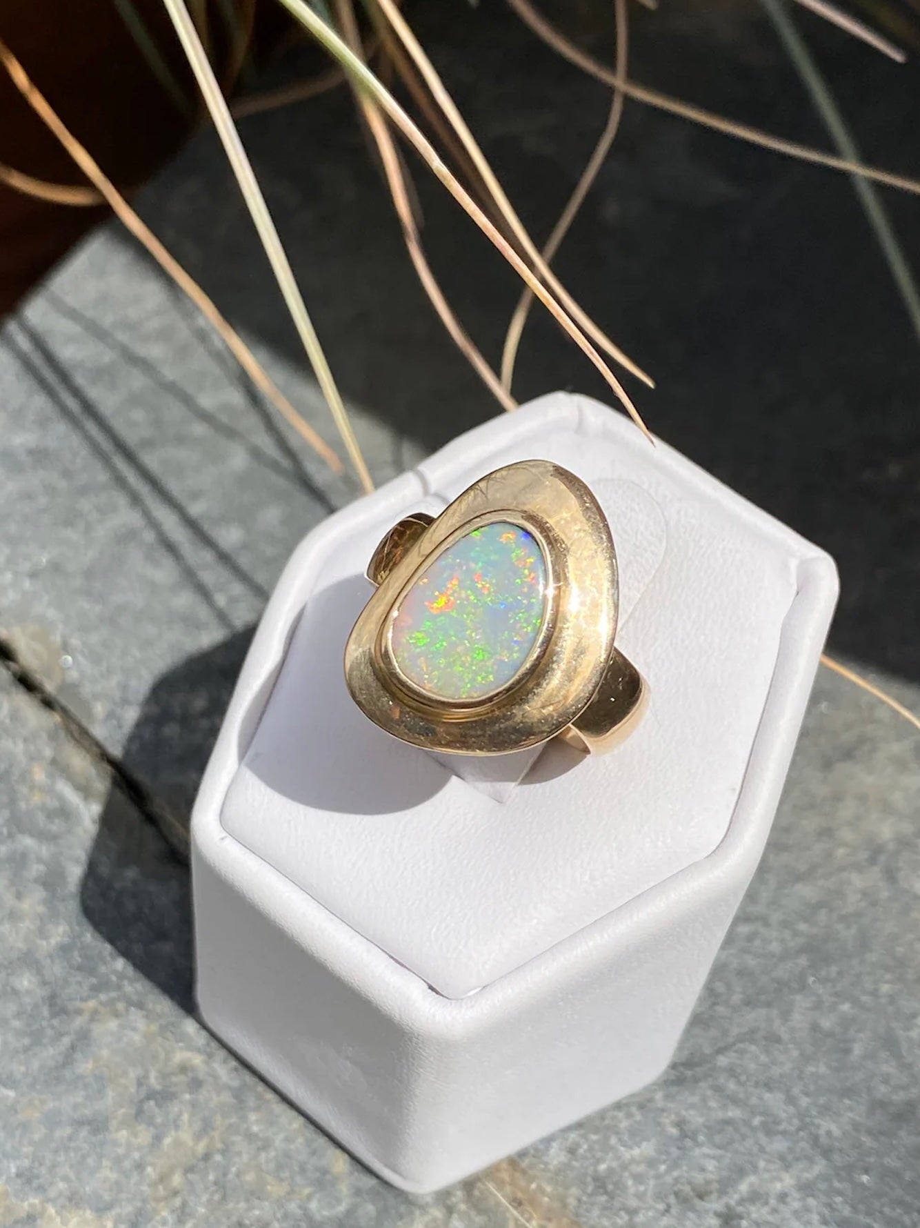 Seaworthy 14K Yellow Gold Lightning Ridge Australian Opal Ring
