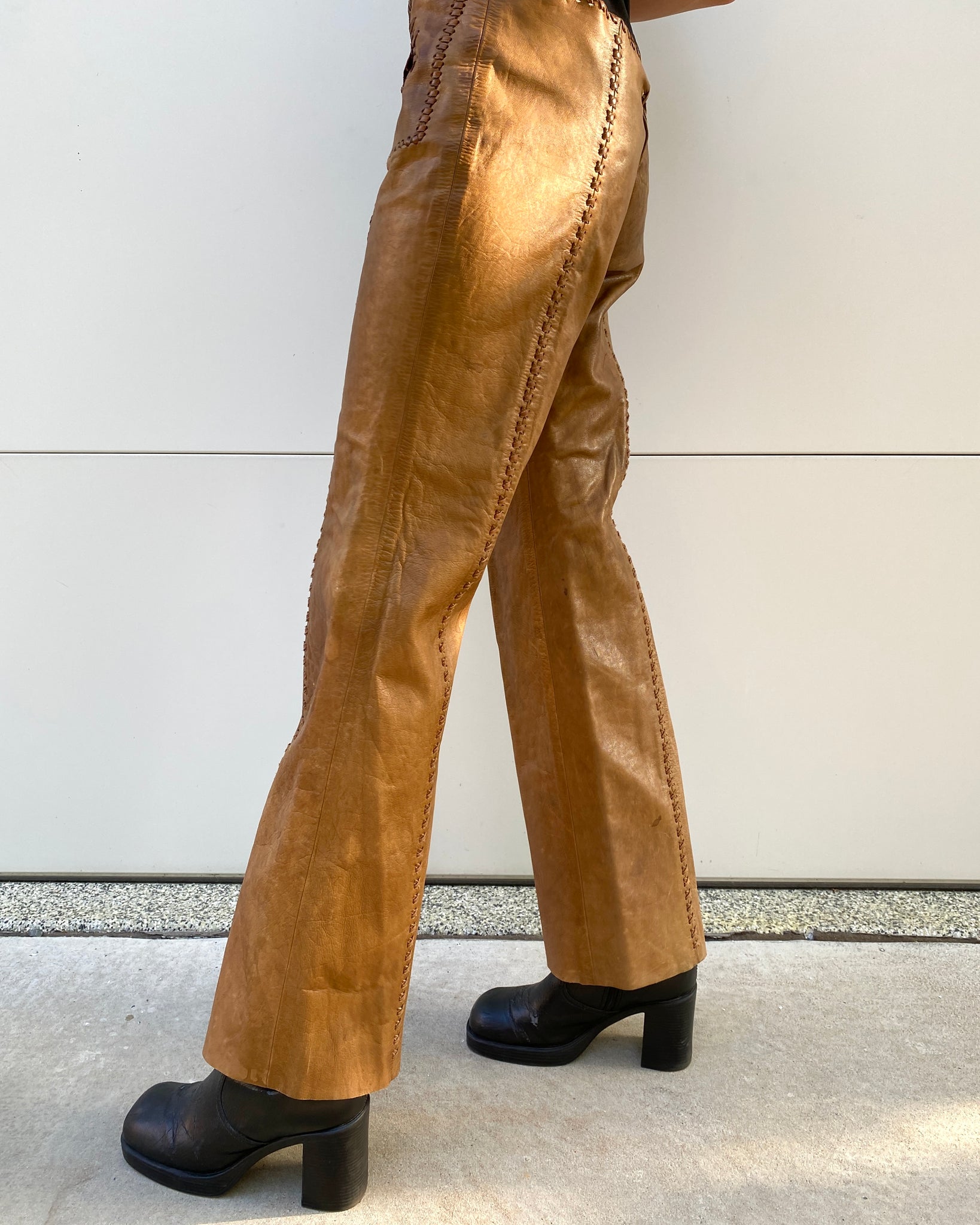 Sunny Afternoon 70's Char Leather Applique Pants