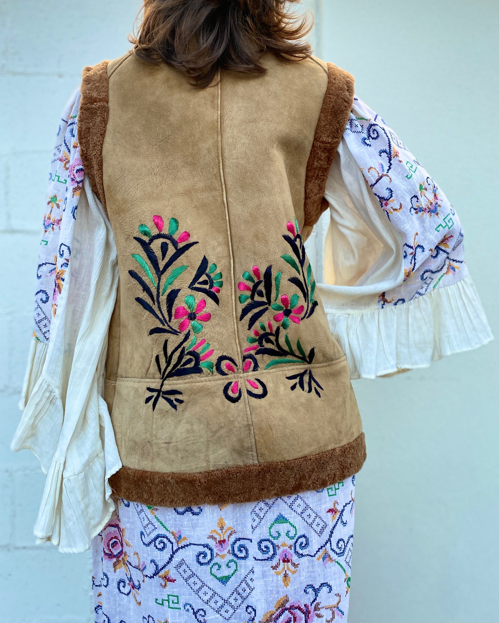 Afghan Shearling Embroidered Vest