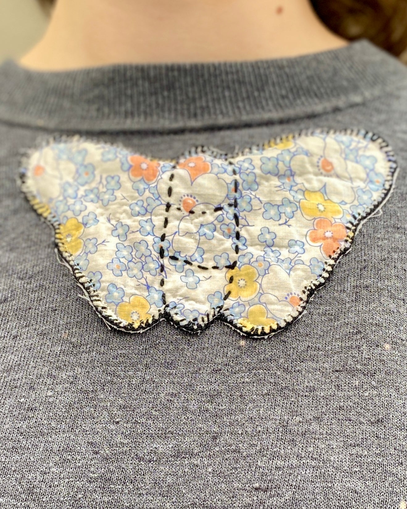 Charcoal Butterfly Patched Sweatshirt