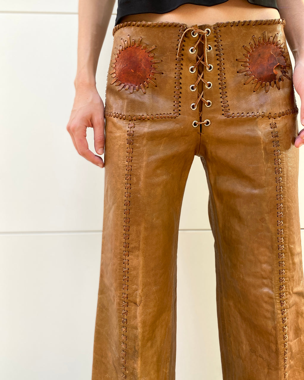 Sunny Afternoon 70's Char Leather Applique Pants