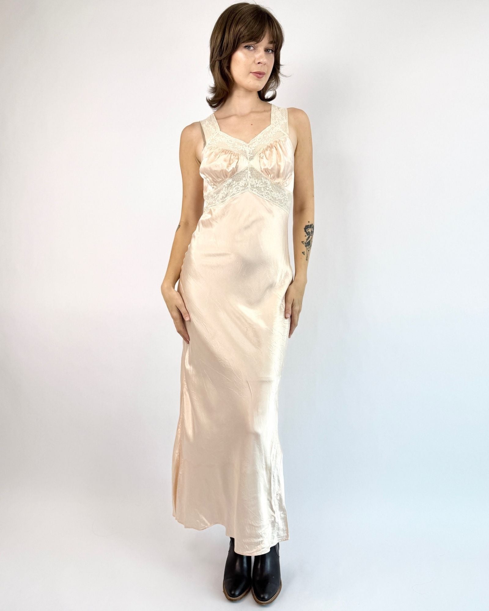 Sleepless Nights Satin Peach Slip Dress