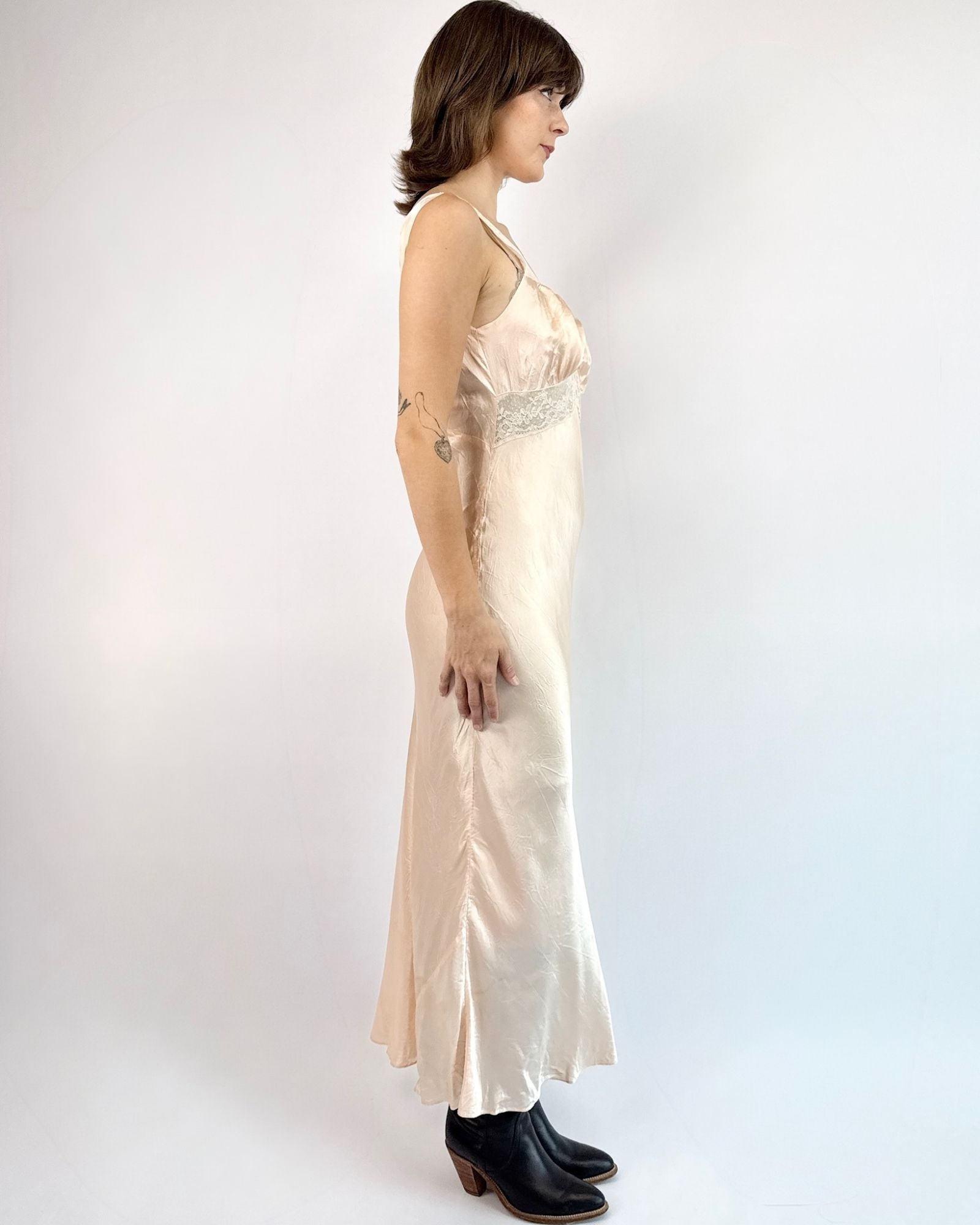 Sleepless Nights Satin Peach Slip Dress