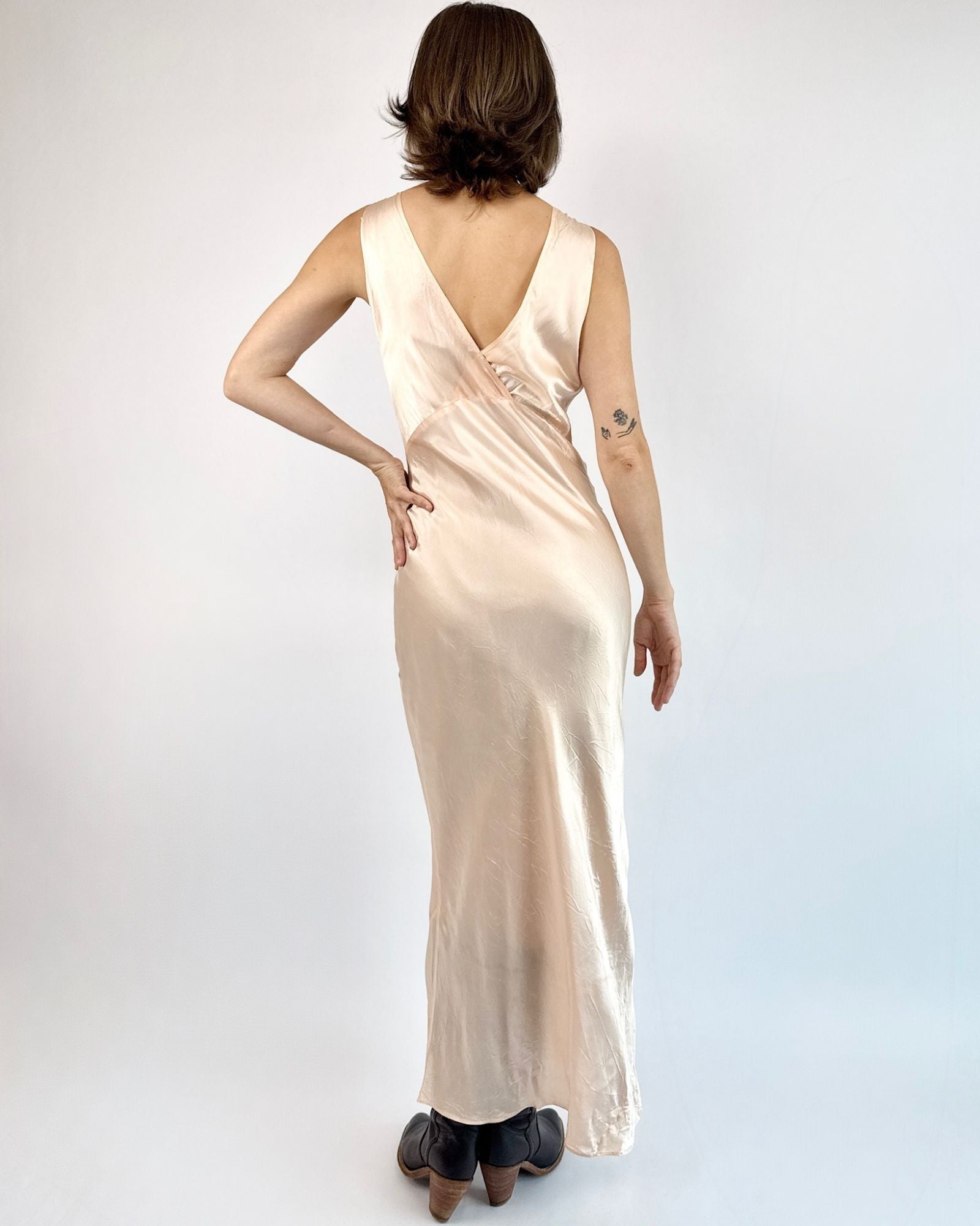 Sleepless Nights Satin Peach Slip Dress