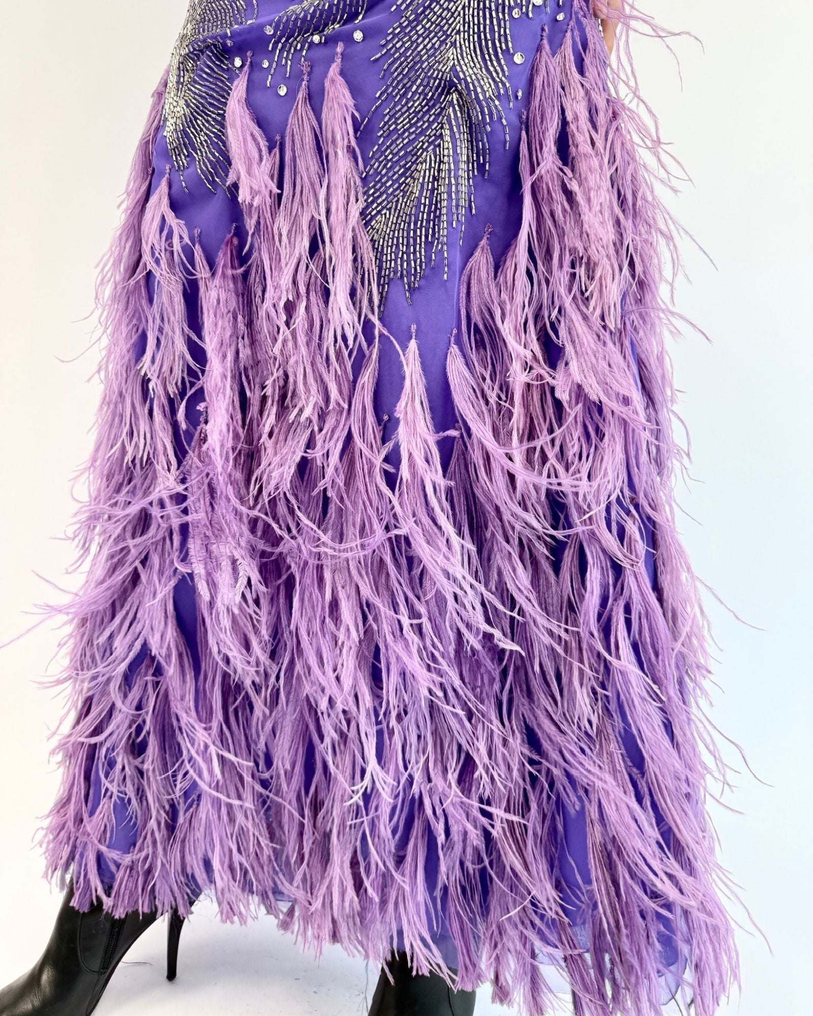 `1980s Ruben Panis All That Glitters Lilac Marabou Gown