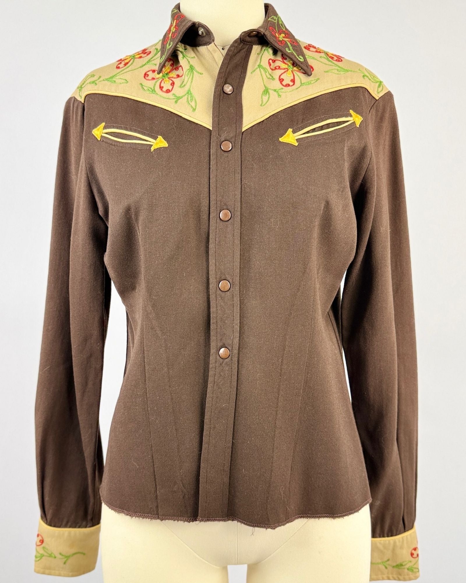 1950s Brown Chainstitch Pearl Snap