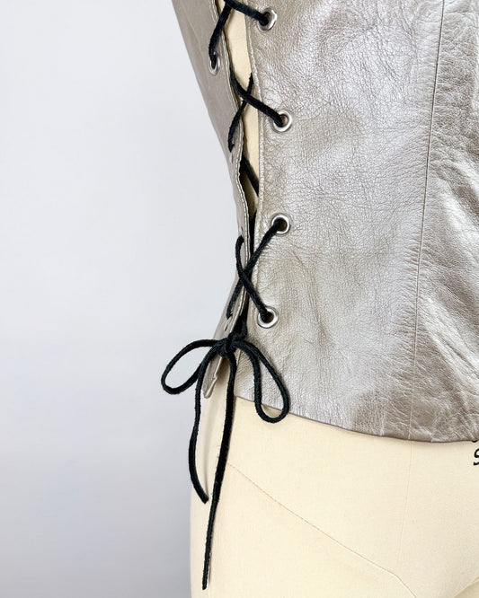 Caché Silver Leather Vest