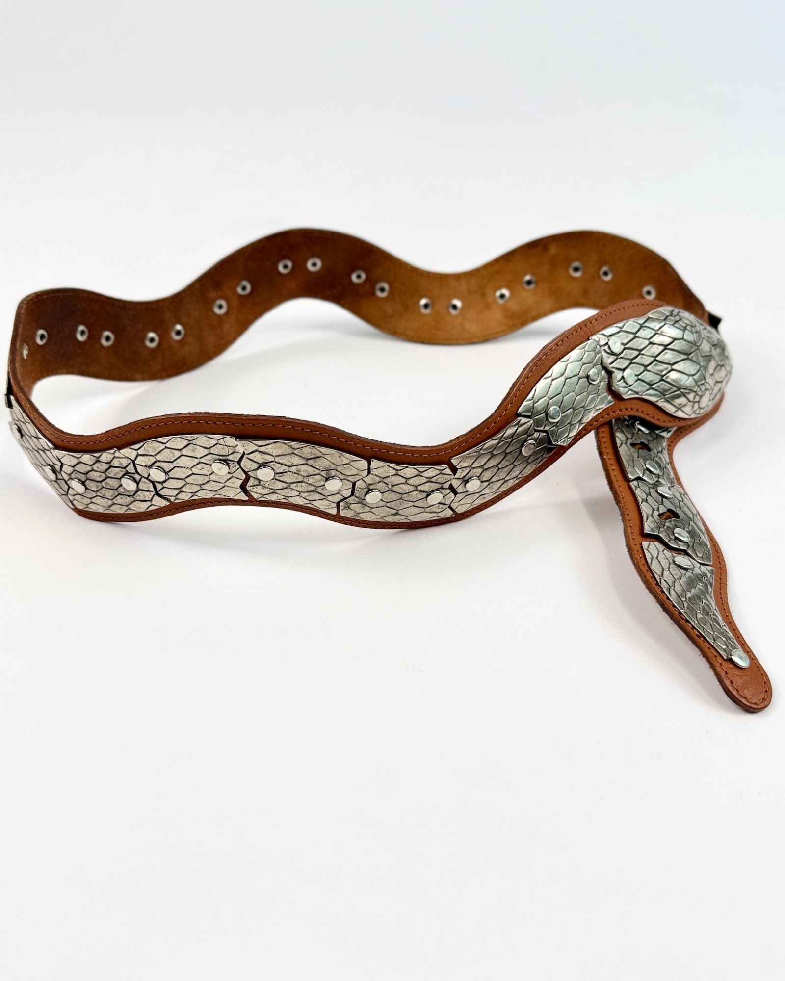 Brown Leather and Silver Snake Belt
