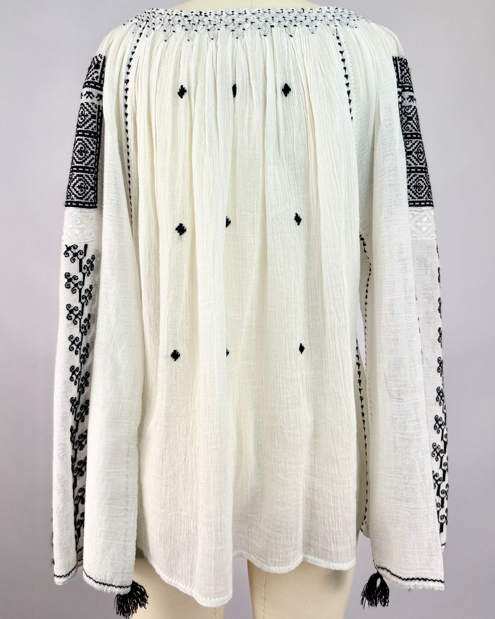 Black and White Embroidered Folk Blouse