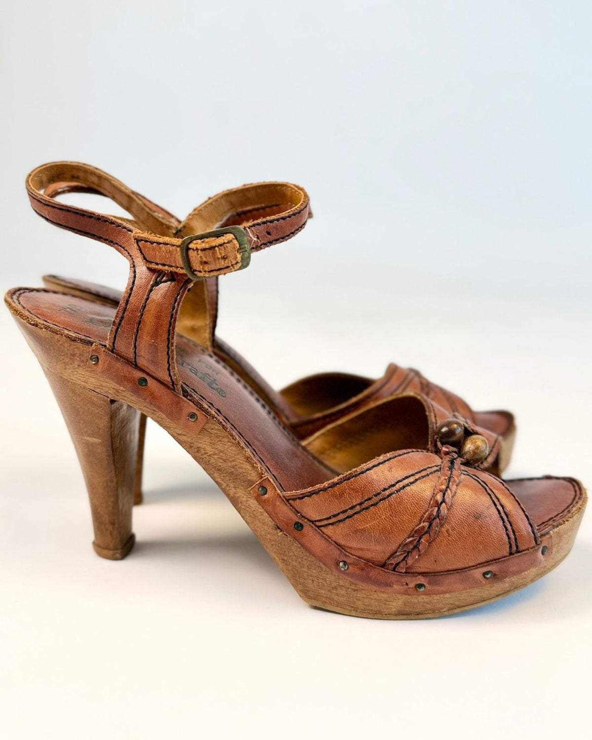 Leather Wooden Platform Sandals